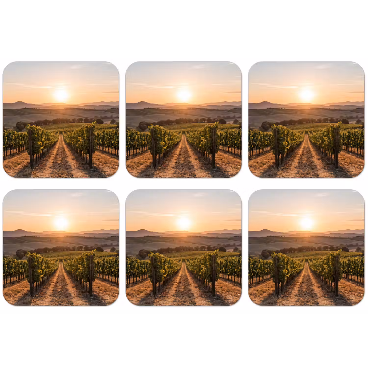 Wijngaard - Zonsondergang - Landschap onderzetter kurk middel -zkaufland3dotto