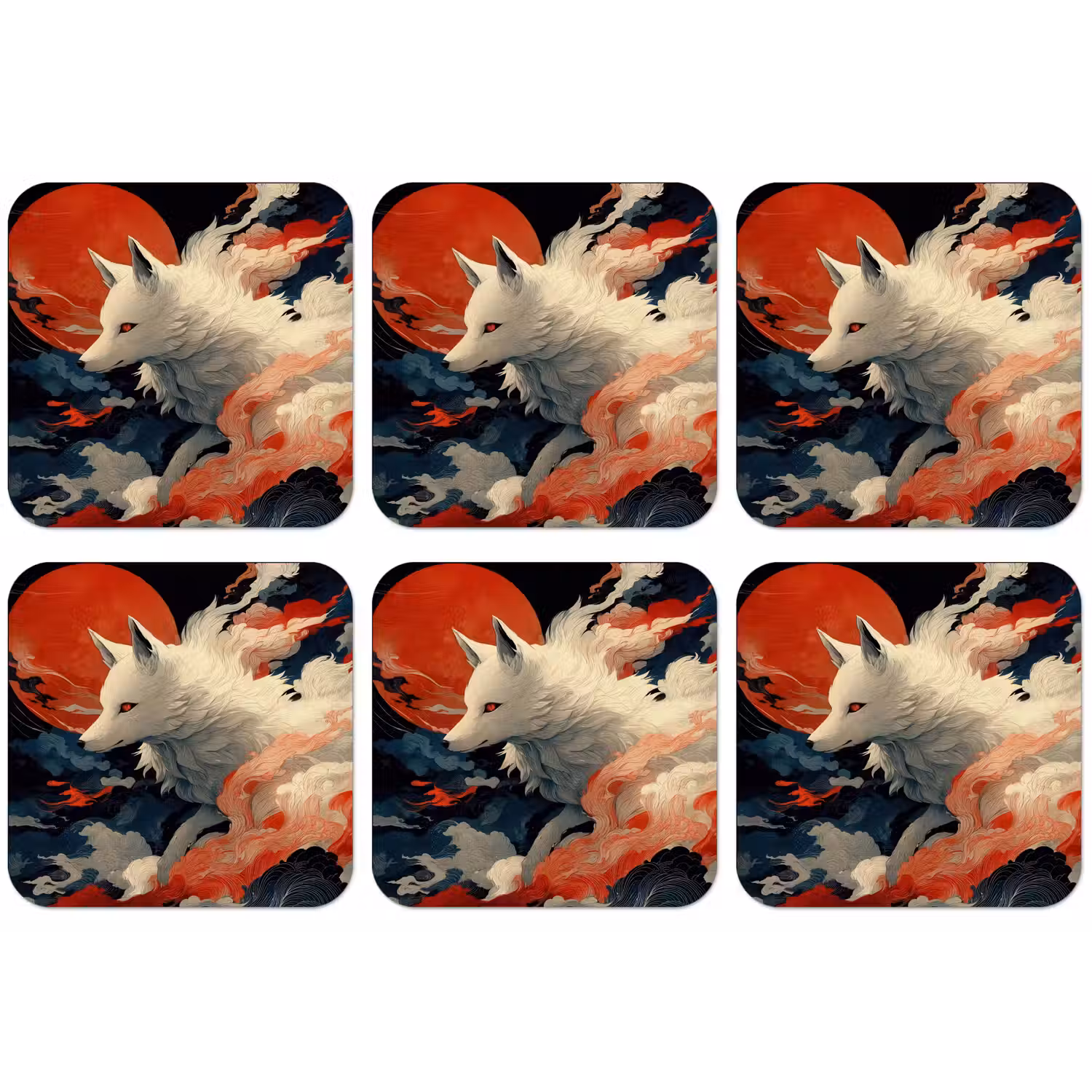 Witte vos - wolken - maan onderzetter kurk middel -zkaufland3dotto