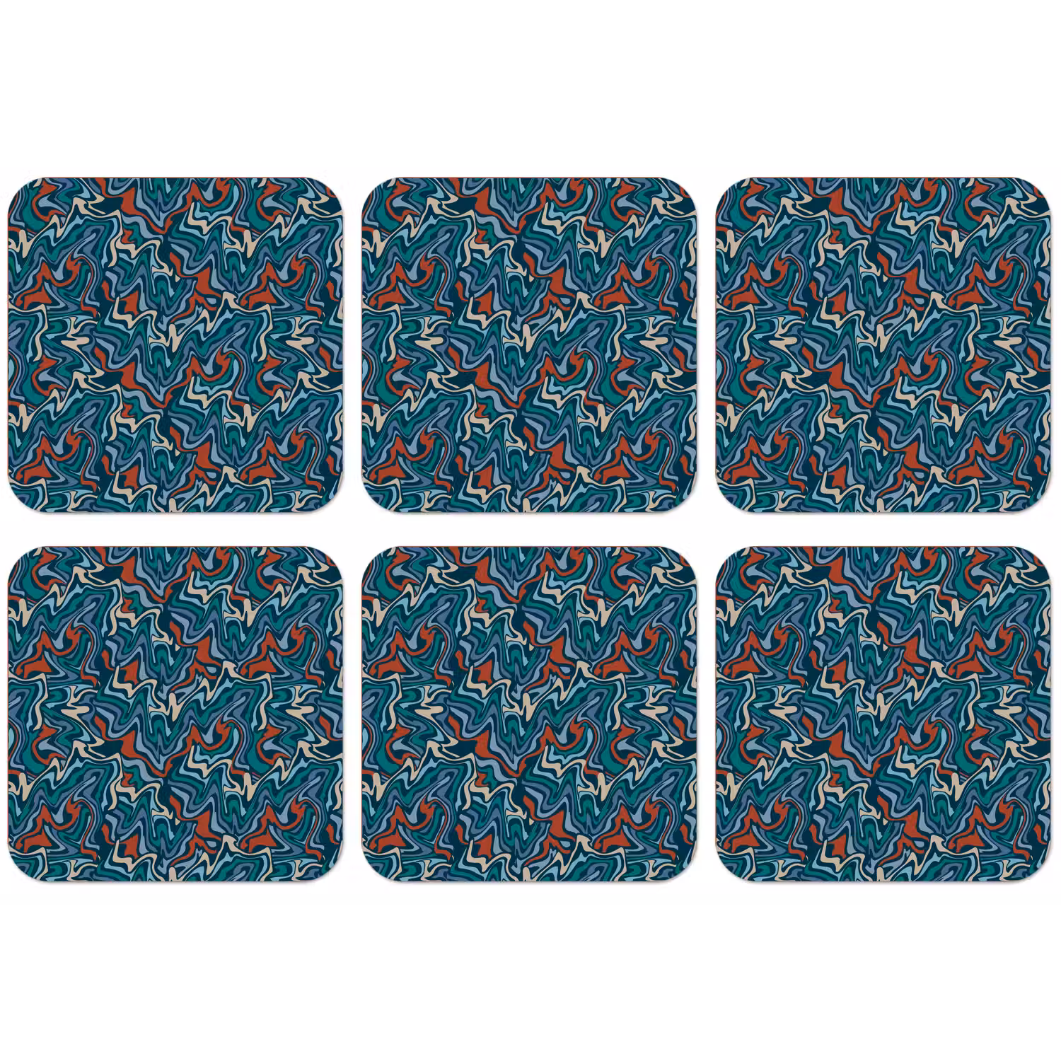 Golven - Retro - Blauw - Patroon onderzetter kurk middel 366 -zkaufland3dotto