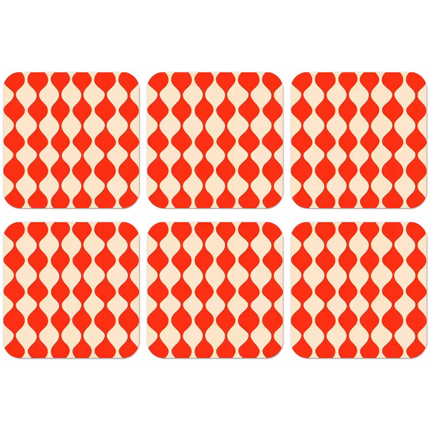 Golvend patroon - Retro - Rood - Beige onderzetter kurk middel 366 -zkaufland3dotto