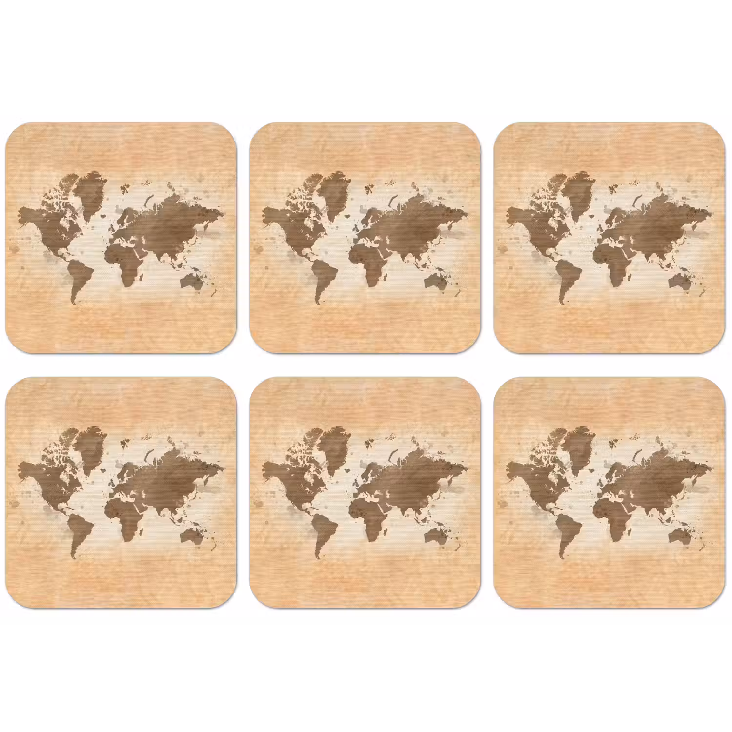 Wereldkaart - Beige - Bruin onderzetter kurk middel -zkaufland3dotto