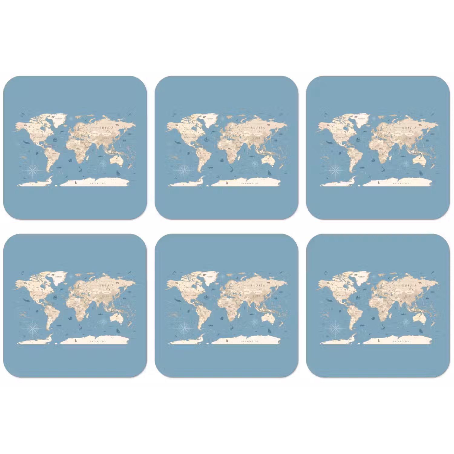 Wereldkaart - Oceaan - Realistisch - Blauw onderzetter kurk middel -zkaufland3dotto
