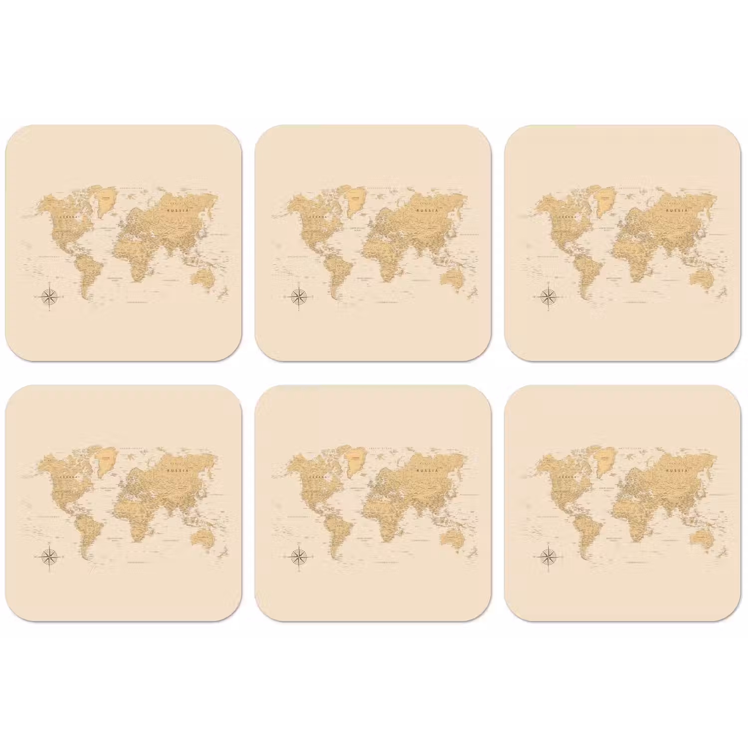 Wereldkaart - Realistisch - Beige onderzetter kurk middel -zkaufland3dotto