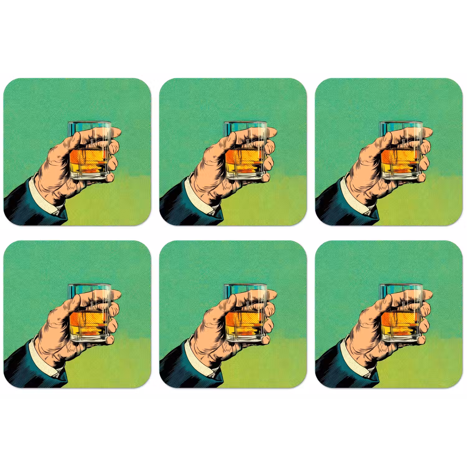 Whisky - Glas - Hand - Groen onderzetter kurk middel -zkaufland3dotto