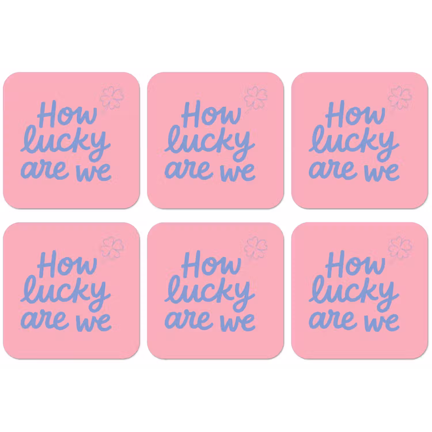 How lucky are we - Klavervier - Roze - Blauw onderzetter kurk middel -zkaufland3dotto