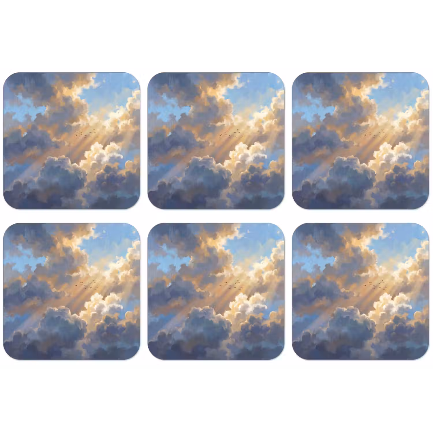 Wolken - Zonnestralen - Natuur - Abstract - Blauw onderzetter kurk middel -zkaufland3dotto