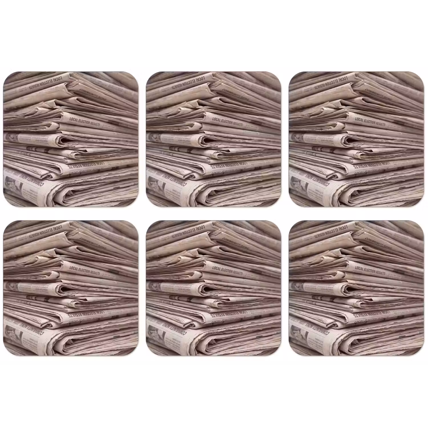 Kranten - Stapel - Nieuws - Vintage - Beige onderzetter kurk middel -zkaufland3dotto