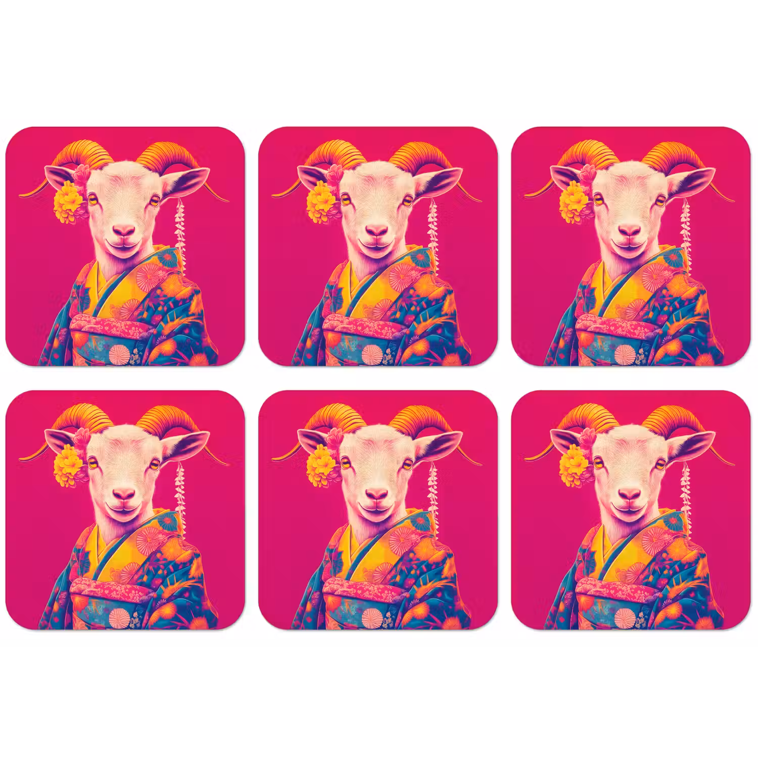 Geit - Hoorns - Kimono - Kleurrijk onderzetter kurk middel -zkaufland3dotto
