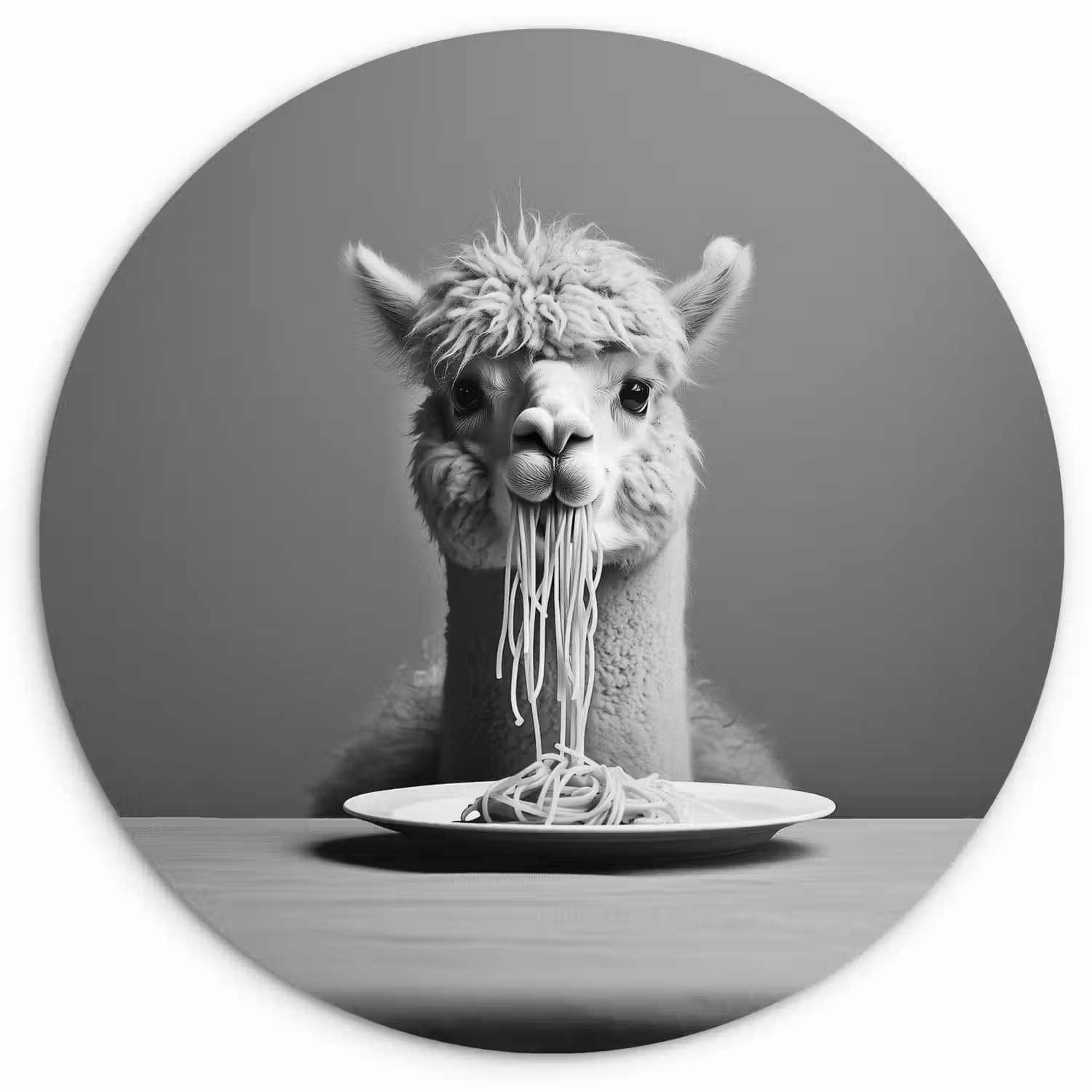 Alpaca - Pasta - Zwart - Wit - Grappig - Dieren Wandcirkel plexiglas klein -3d