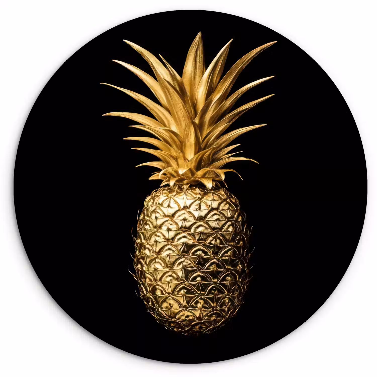 Ananas - Zwart - Goud - Luxe Wandcirkel plexiglas klein -3d