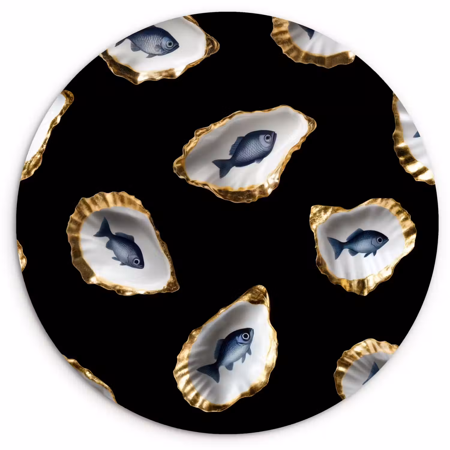 Oesters - Vissen - Blauw - Goud Wandcirkel plexiglas klein -3d