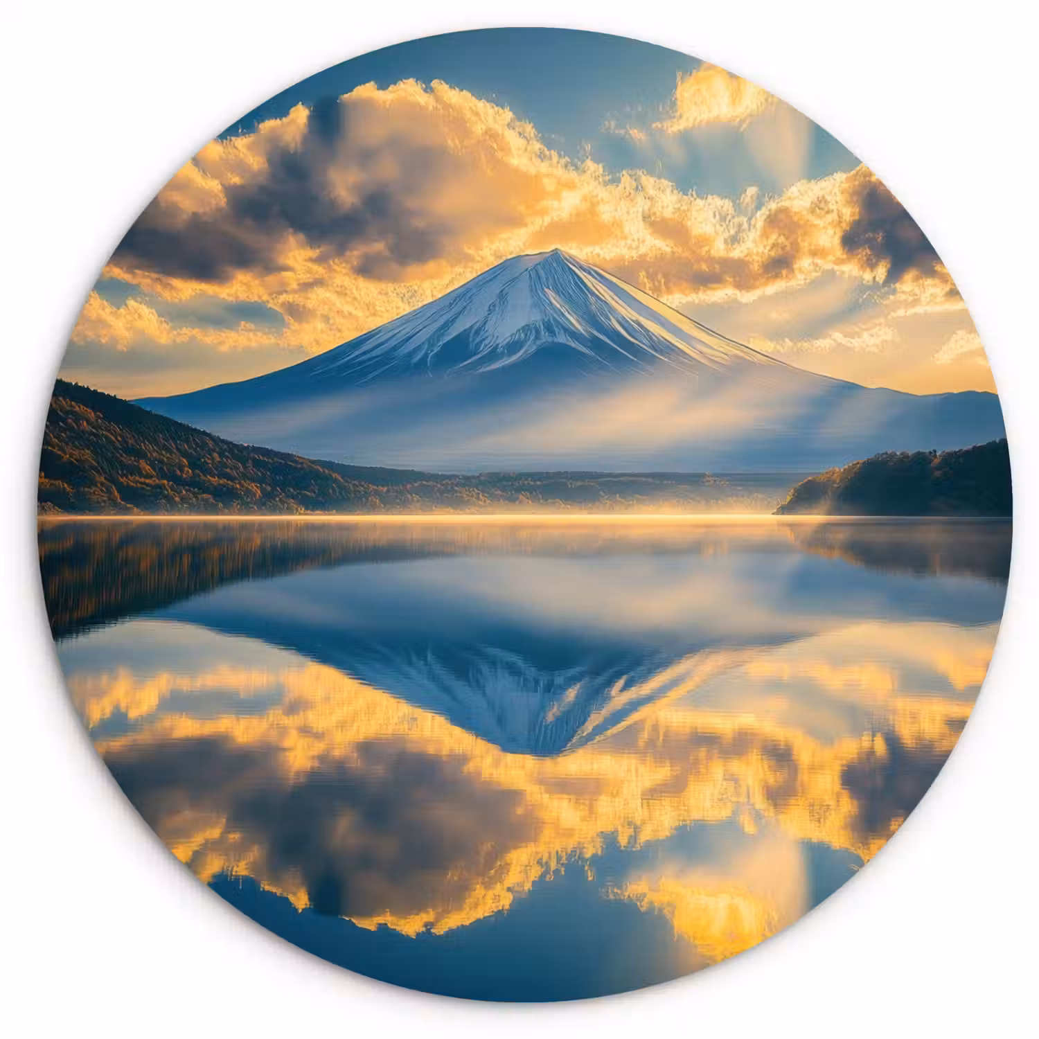 Berg - Rivier - Zonsondergang Wandcirkel plexiglas klein -3d
