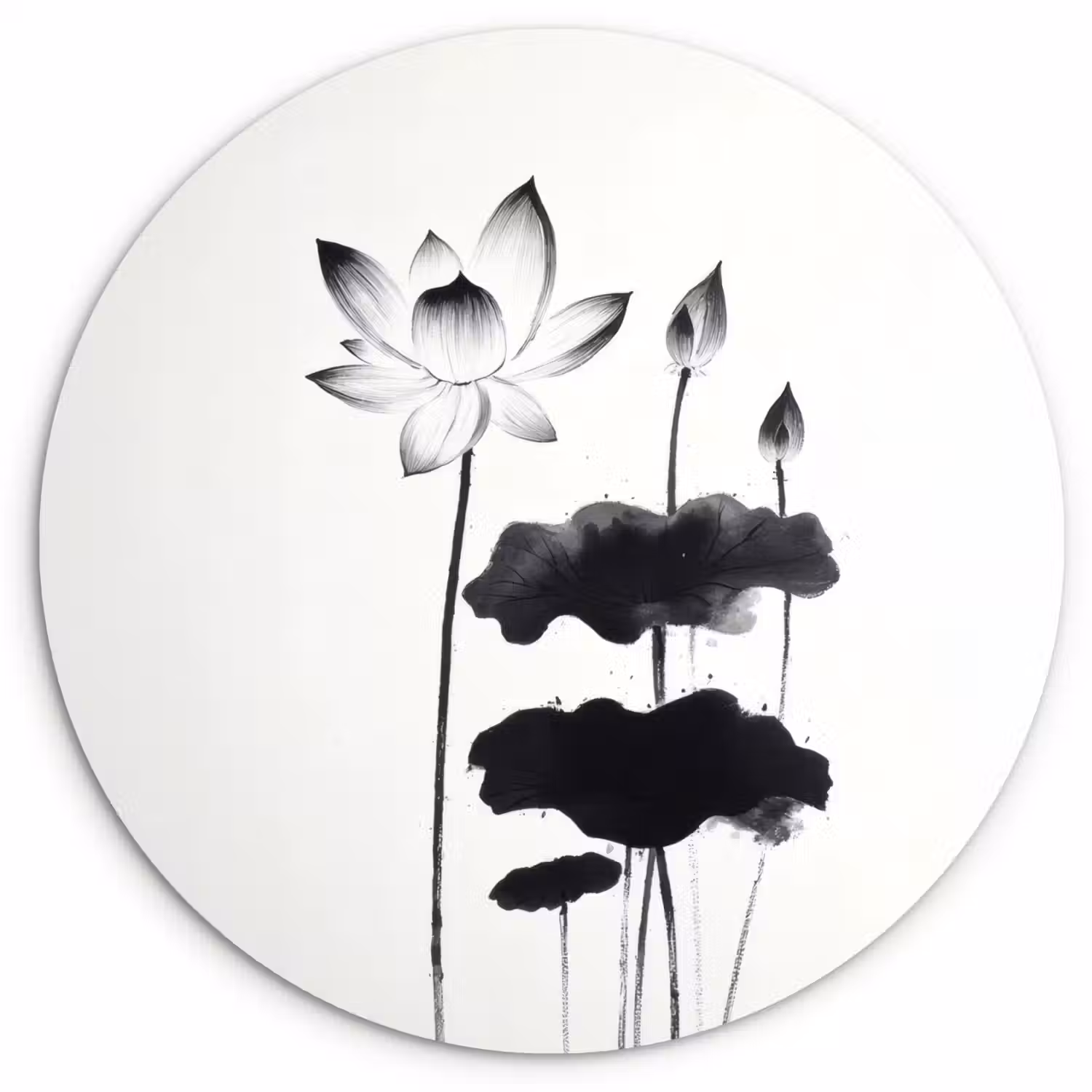 Bladeren - Zwart - Lotusbloem - Minimalitisch Wandcirkel plexiglas klein -3d