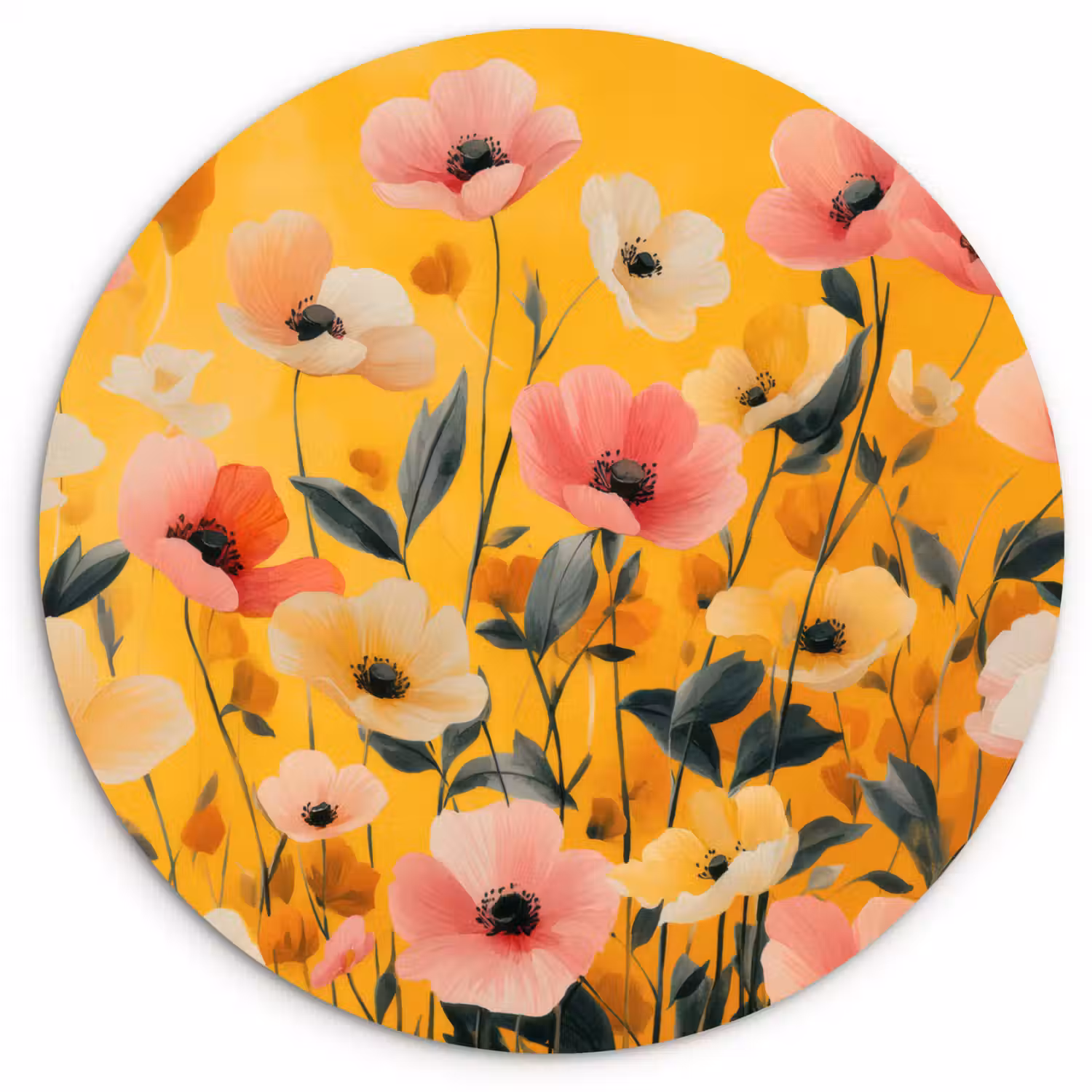 Bloemen - Veld - Geel Wandcirkel plexiglas klein -3d