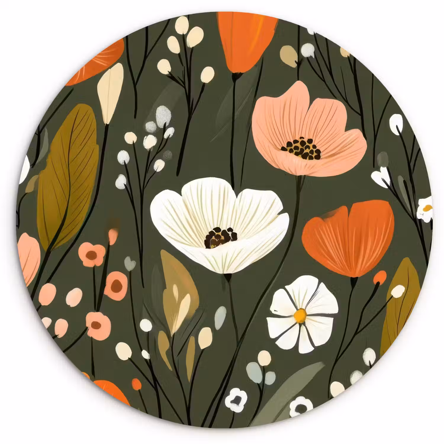 Bloemen - Illustratie - Groen Wandcirkel plexiglas klein -3d