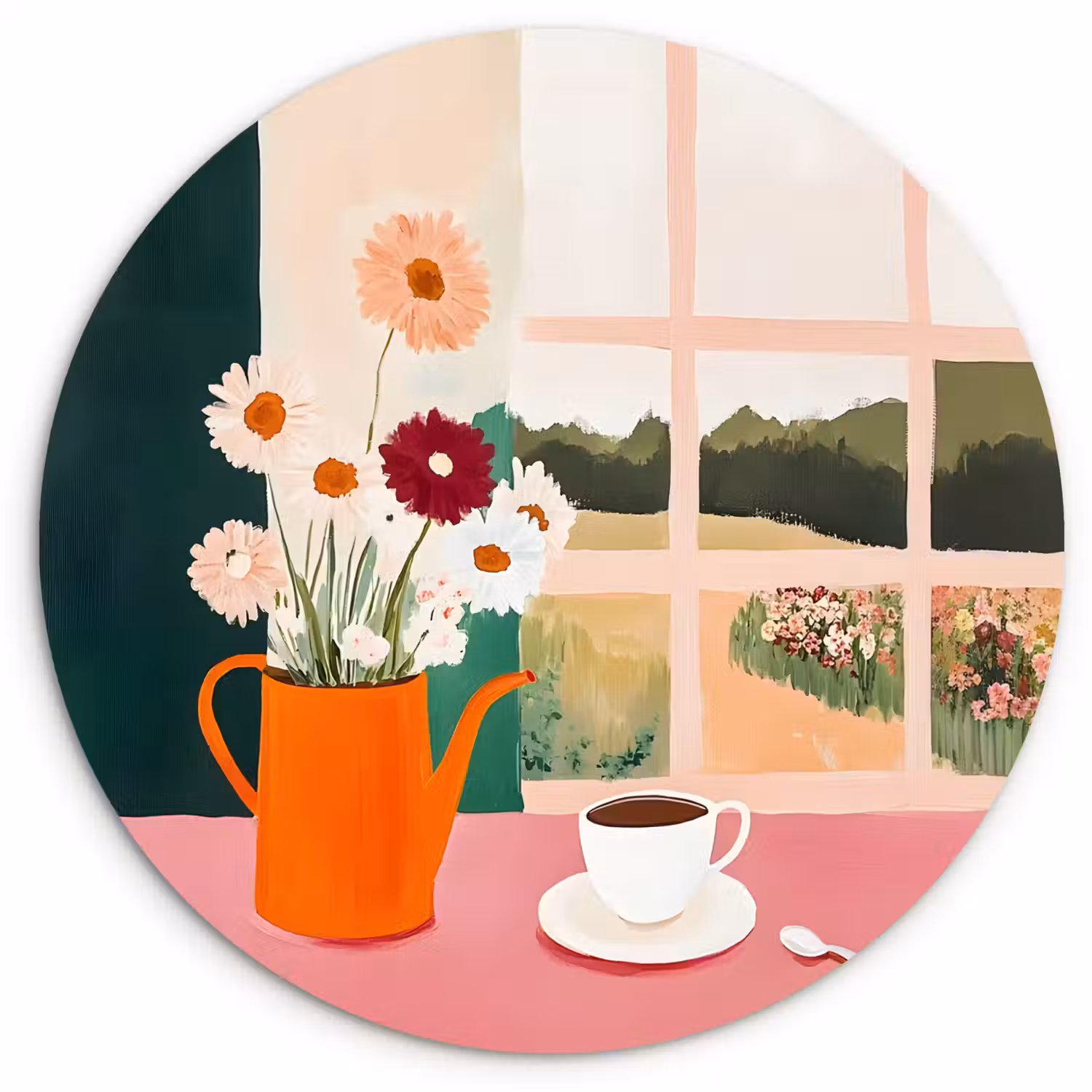 Bloemen - Koffie - Raam Wandcirkel plexiglas klein -3d