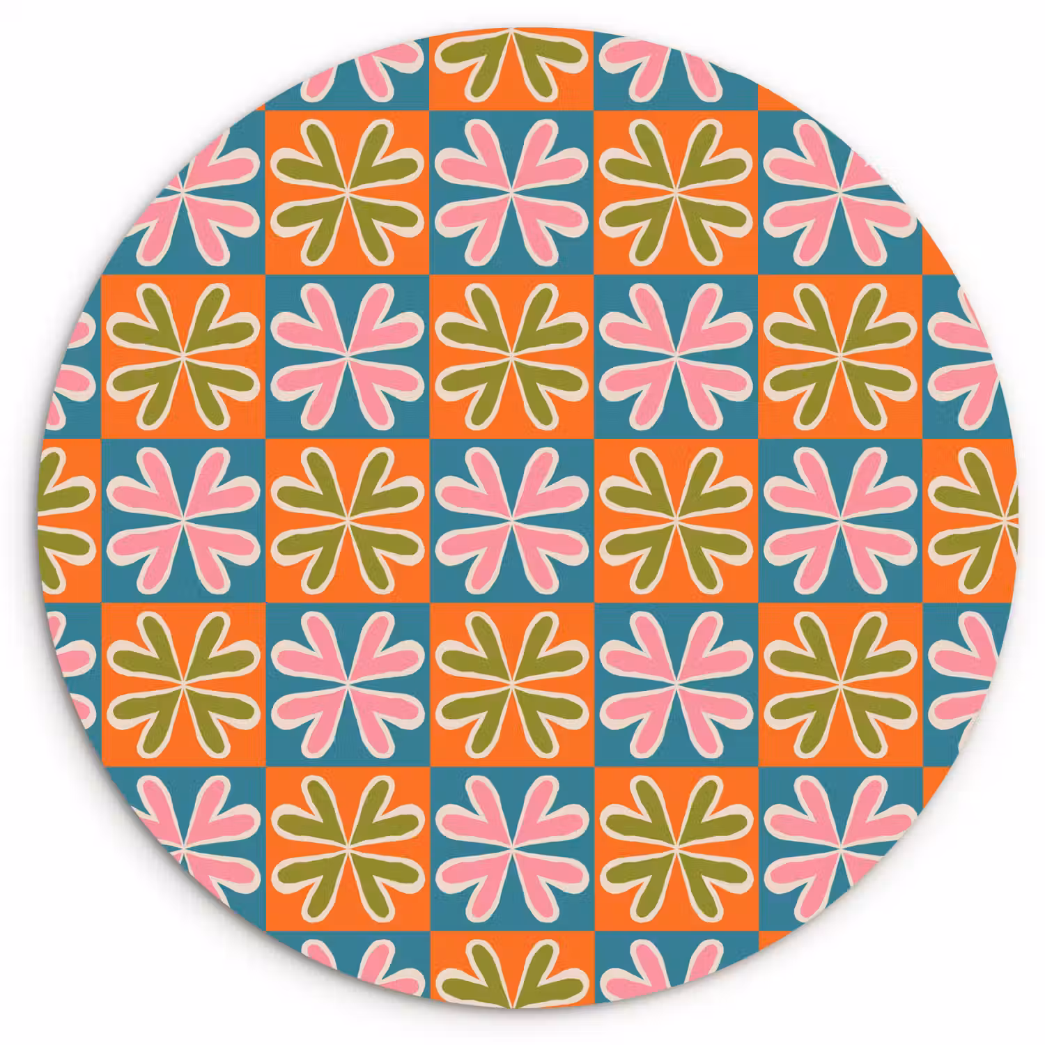 Bloemen - Retro - Patroon - Kleurrijk Wandcirkel plexiglas klein 852 -3d