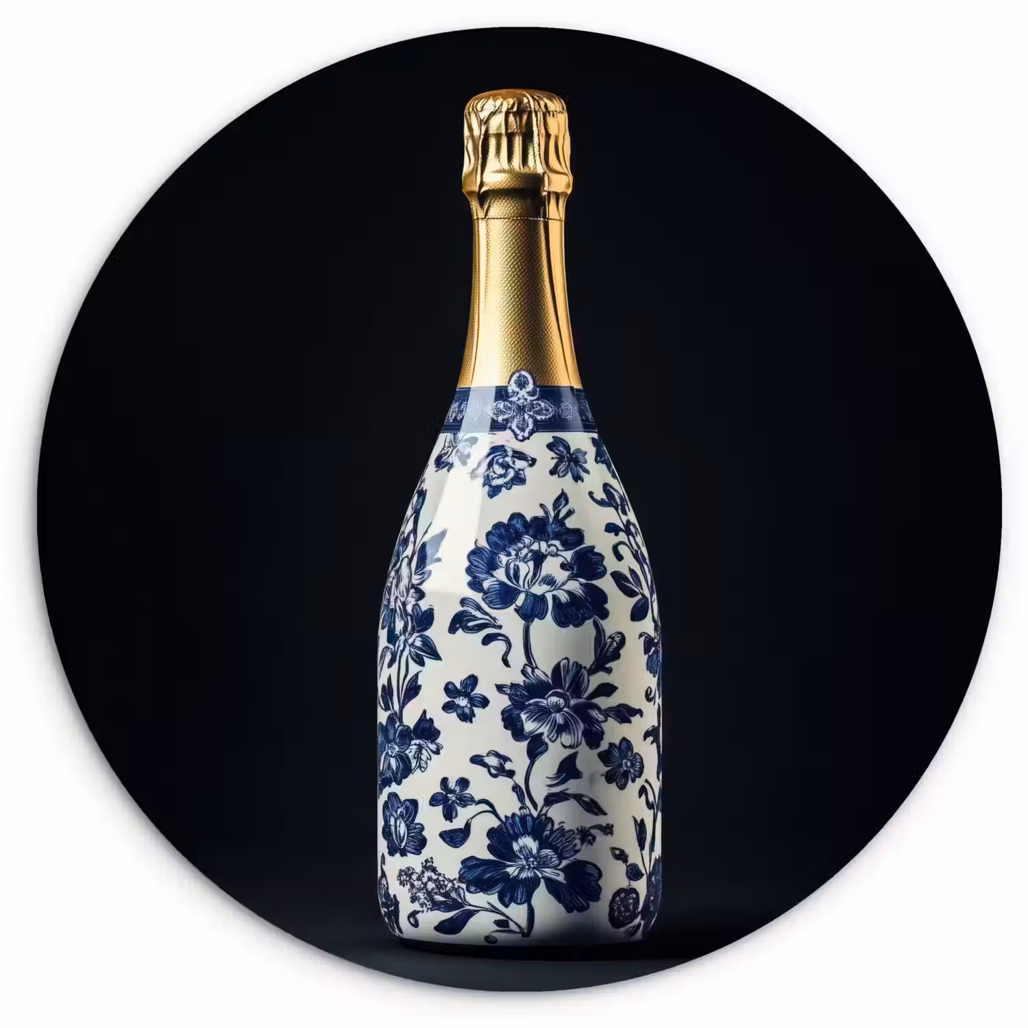 Champagne - Bloemen - Goud - Chique Wandcirkel plexiglas klein -3d