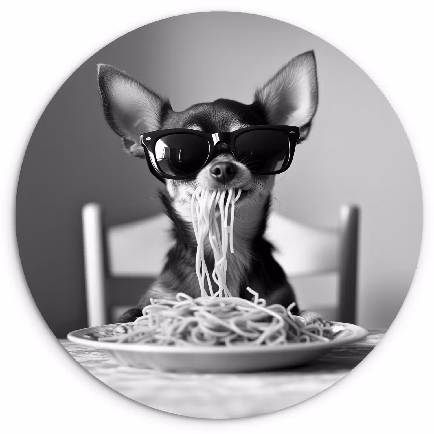 Chihuahua - Hond - Zonnebril - Humoristisch - Zwart - Wit - Spaghetti Wandcirkel plexiglas klein -3d