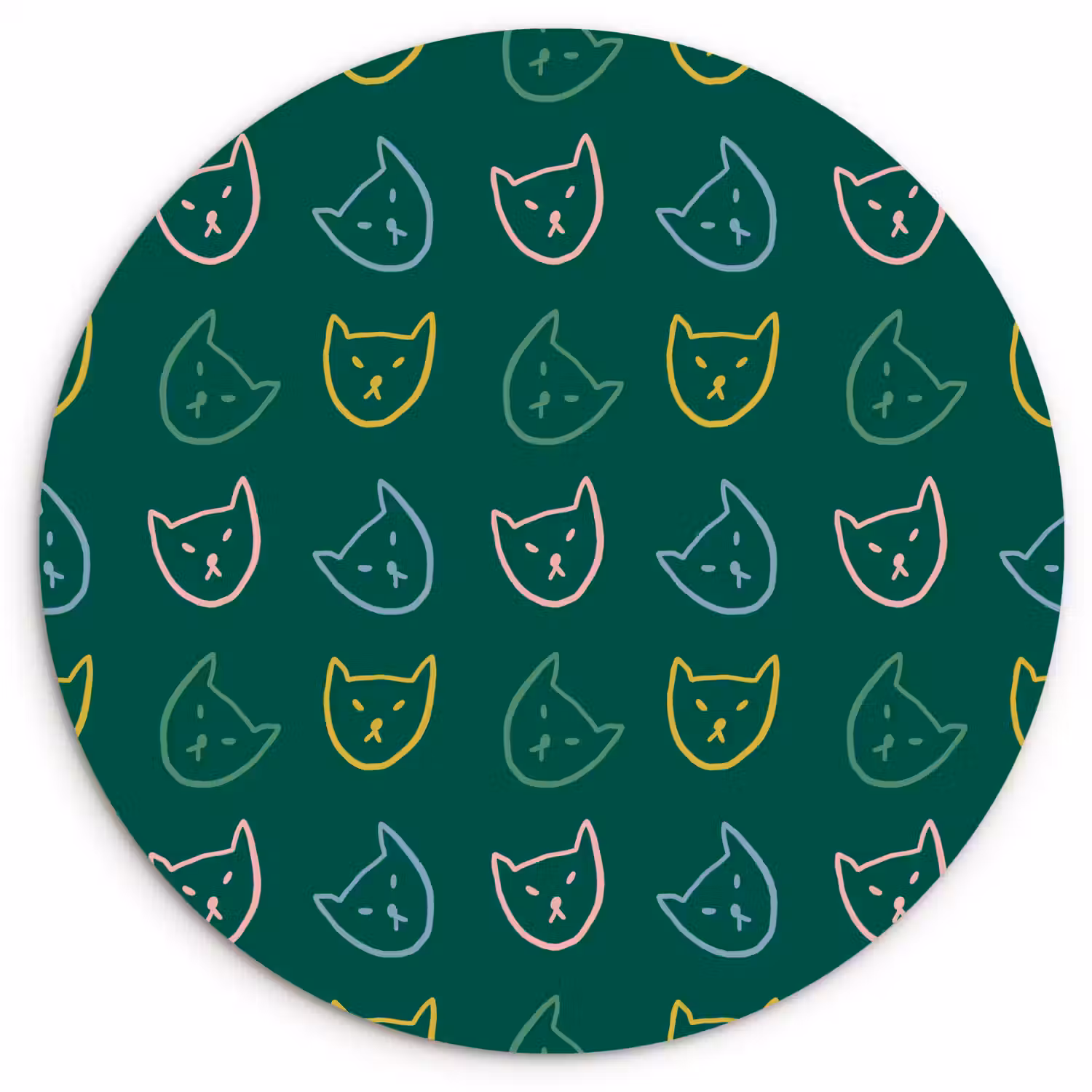 Donkergroen - Gezichten - Katten - Kleuren Wandcirkel plexiglas klein 852 -3d