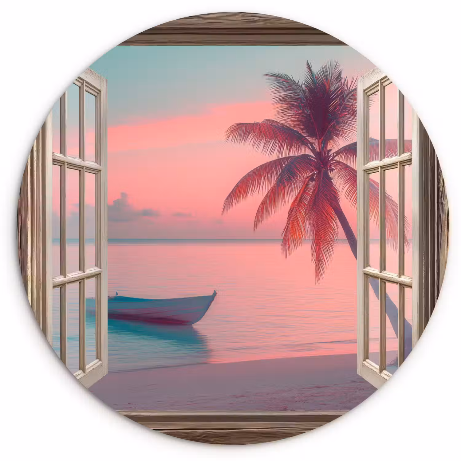 Doorkijk - Strand - Palmboom - Tropisch Wandcirkel plexiglas klein -3d