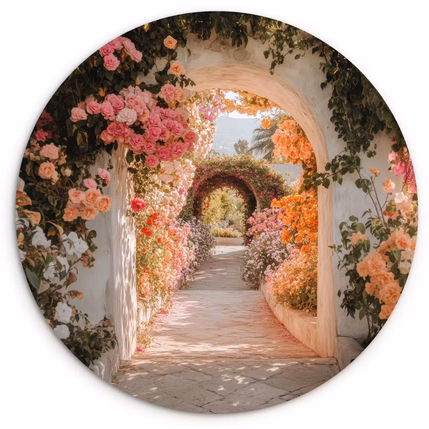 Doorkijk - Boog - Bloemen - Pastel Wandcirkel plexiglas klein -3d