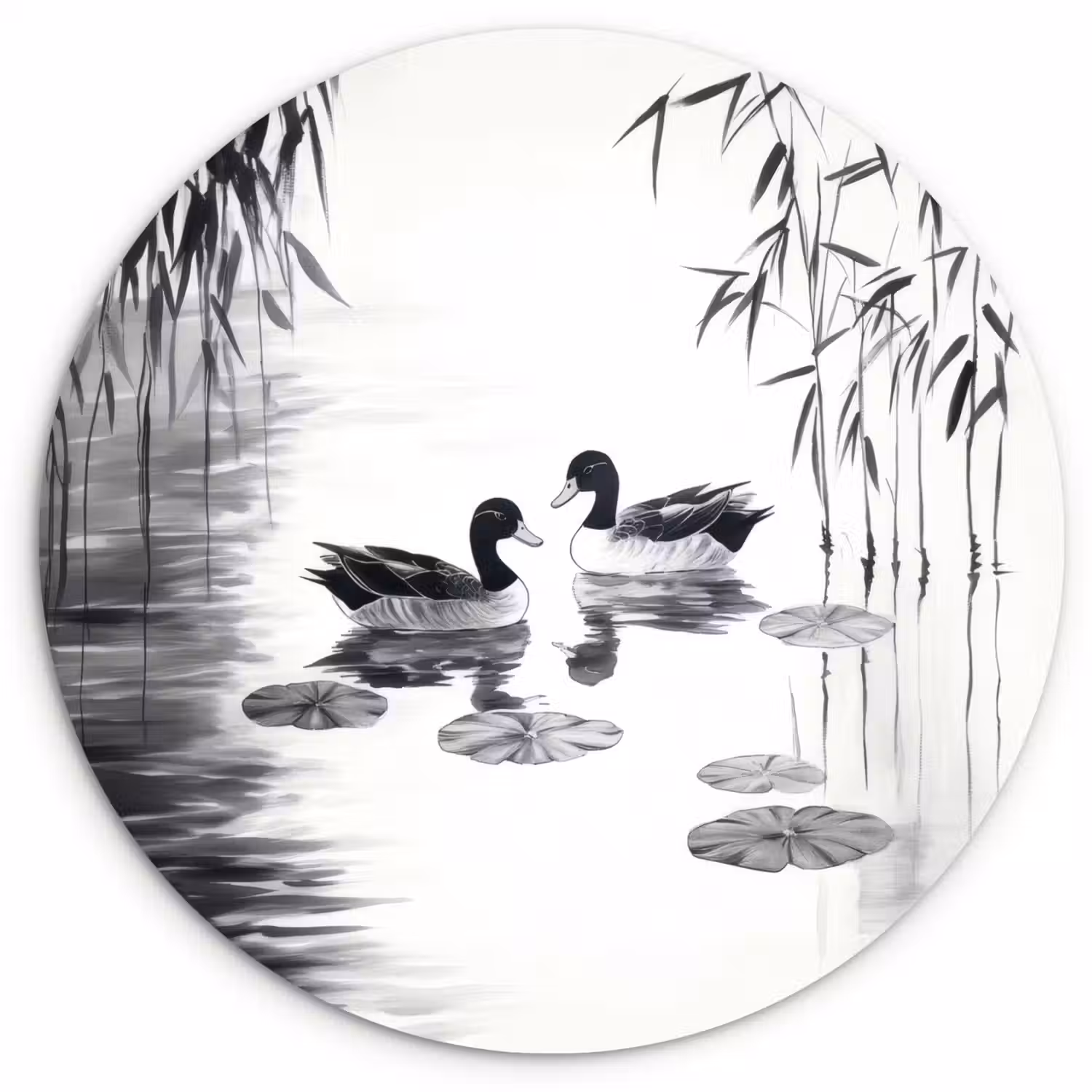 Eenden - Waterlelies - Riet - Zwart Wandcirkel plexiglas klein -3d