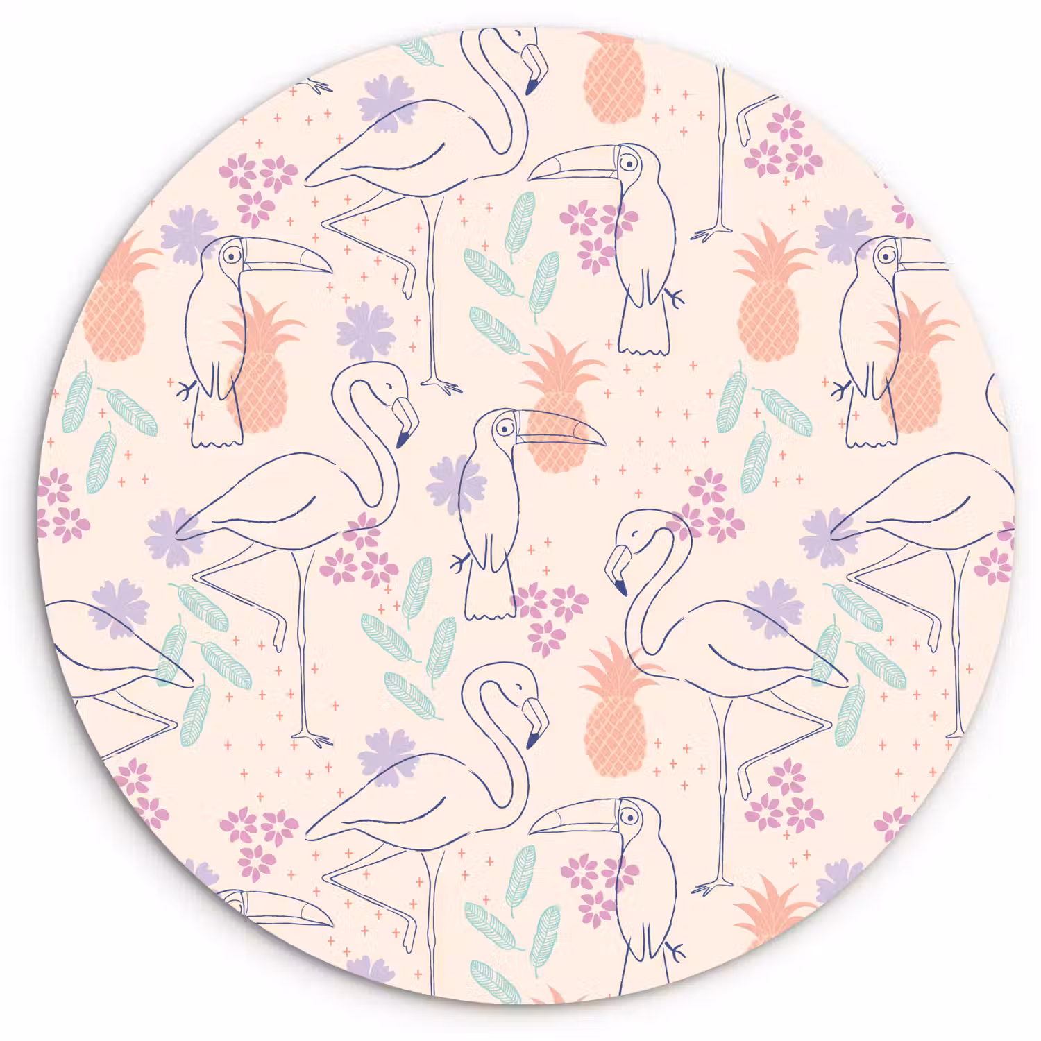 Flamingo - Toekan - Tropisch - Patroon Wandcirkel plexiglas klein 852 -3d