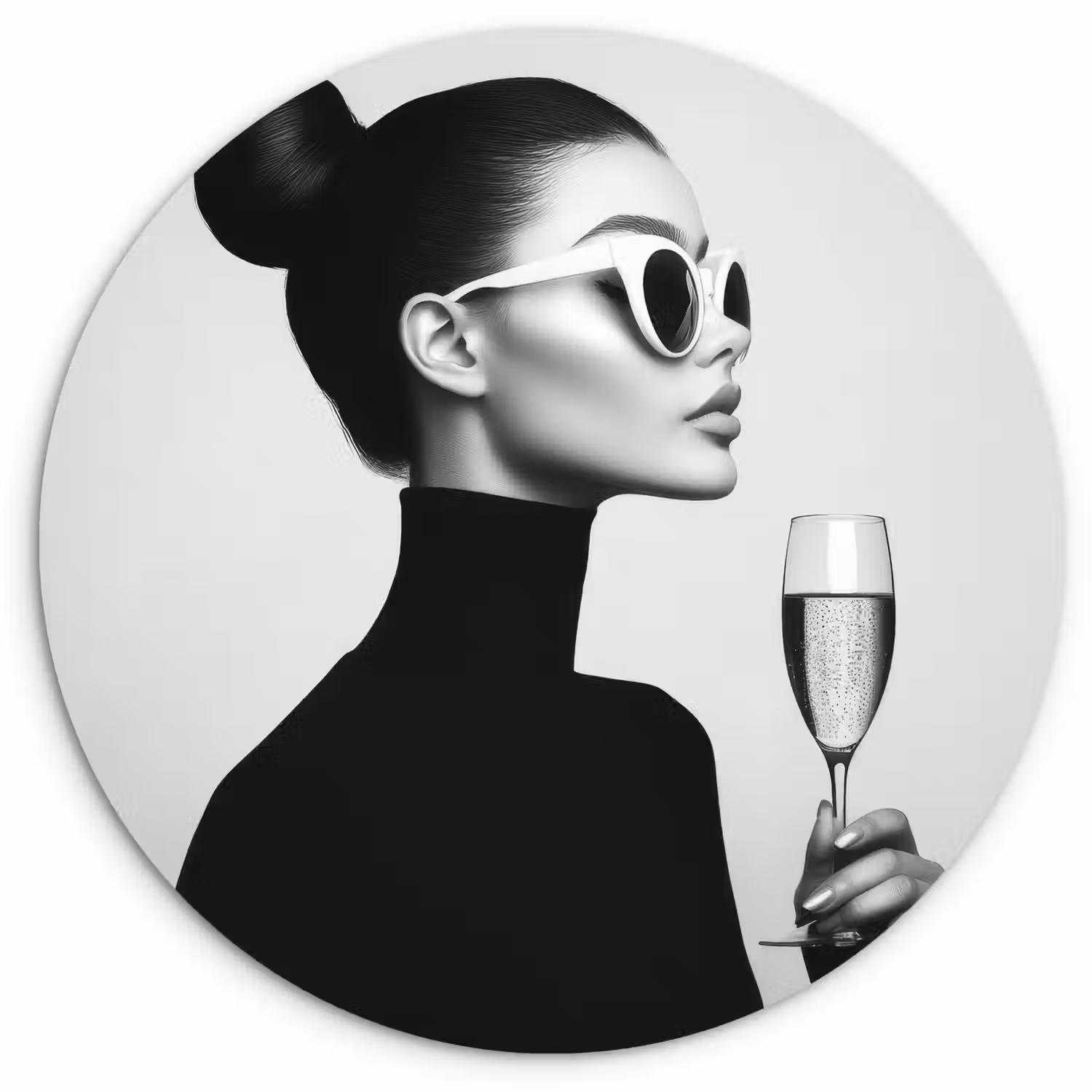 Vrouw - Champagne - Modern Wandcirkel plexiglas klein -3d