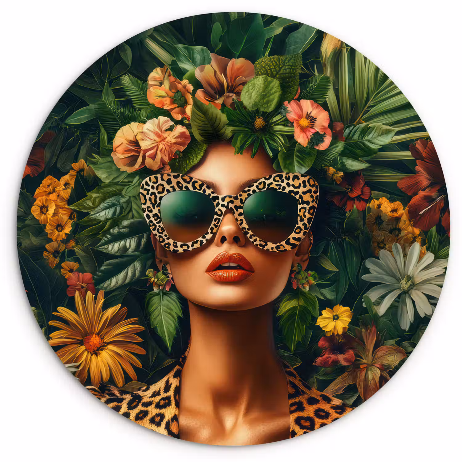 Vrouw - Panterprint - Jungle - Natuur - Luxe Wandcirkel plexiglas klein -3d