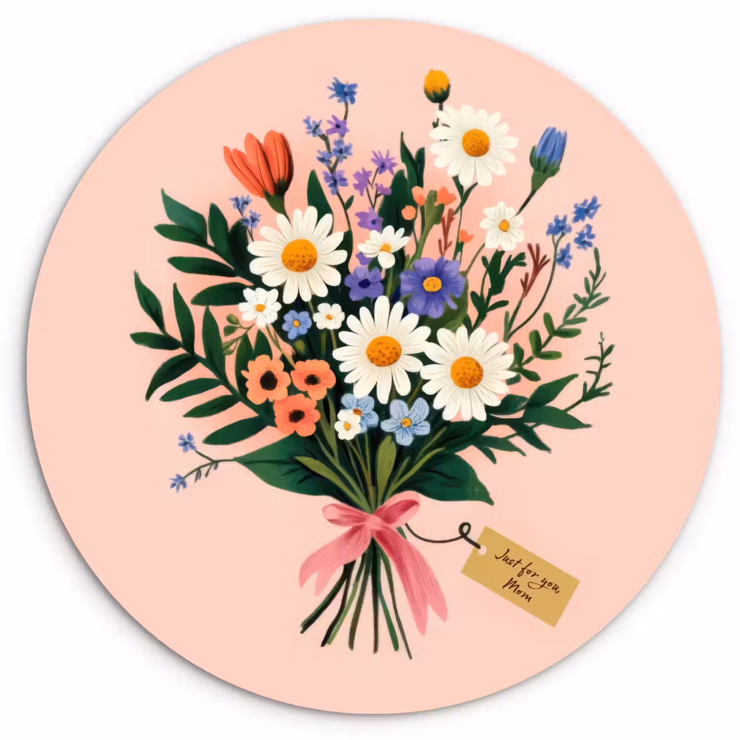 Margrieten - Boeket - Strikje - Roze Wandcirkel plexiglas klein -3d