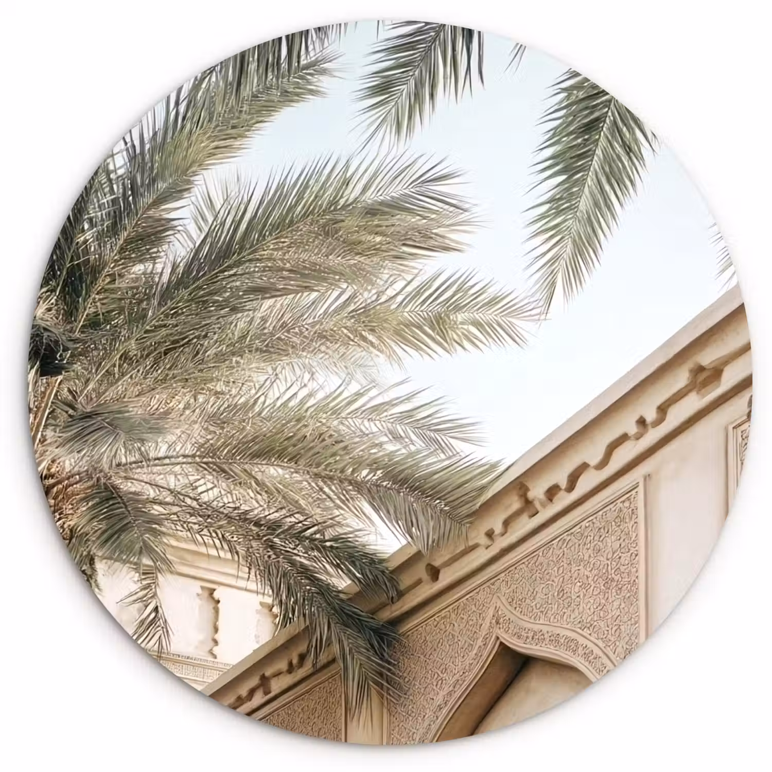 Gebouw - Palmbomen - Beige - Zon Wandcirkel plexiglas klein -3d