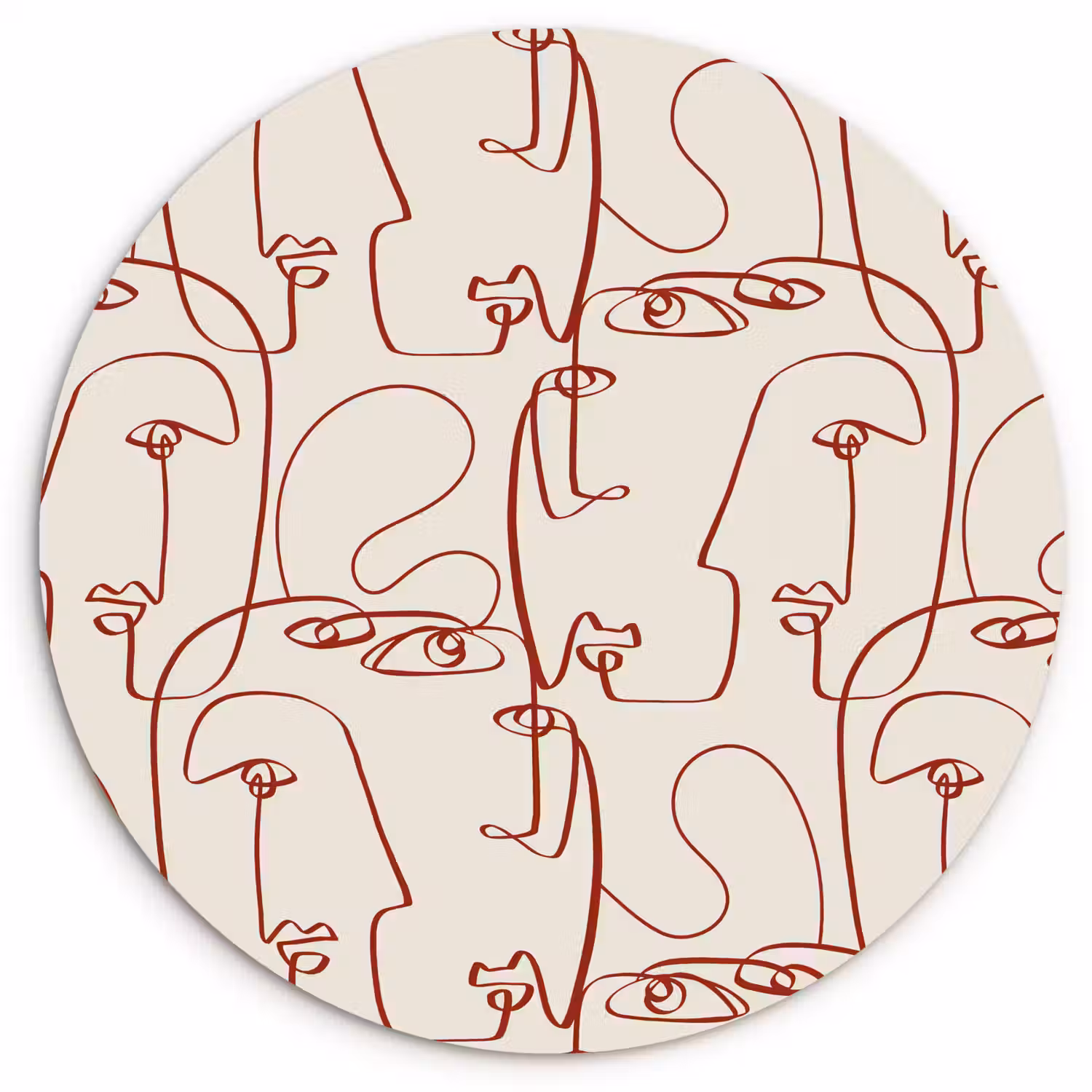 Gezichten - Abstract - Rood - Beige Wandcirkel plexiglas klein 852 -3d