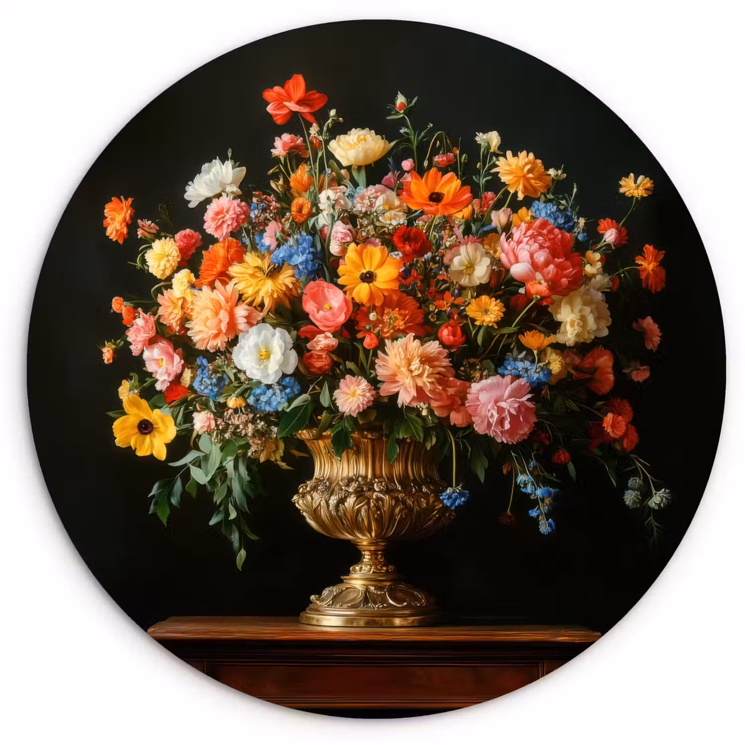 Goud - Bloemen - Kleuren - Vaas Wandcirkel plexiglas klein -3d