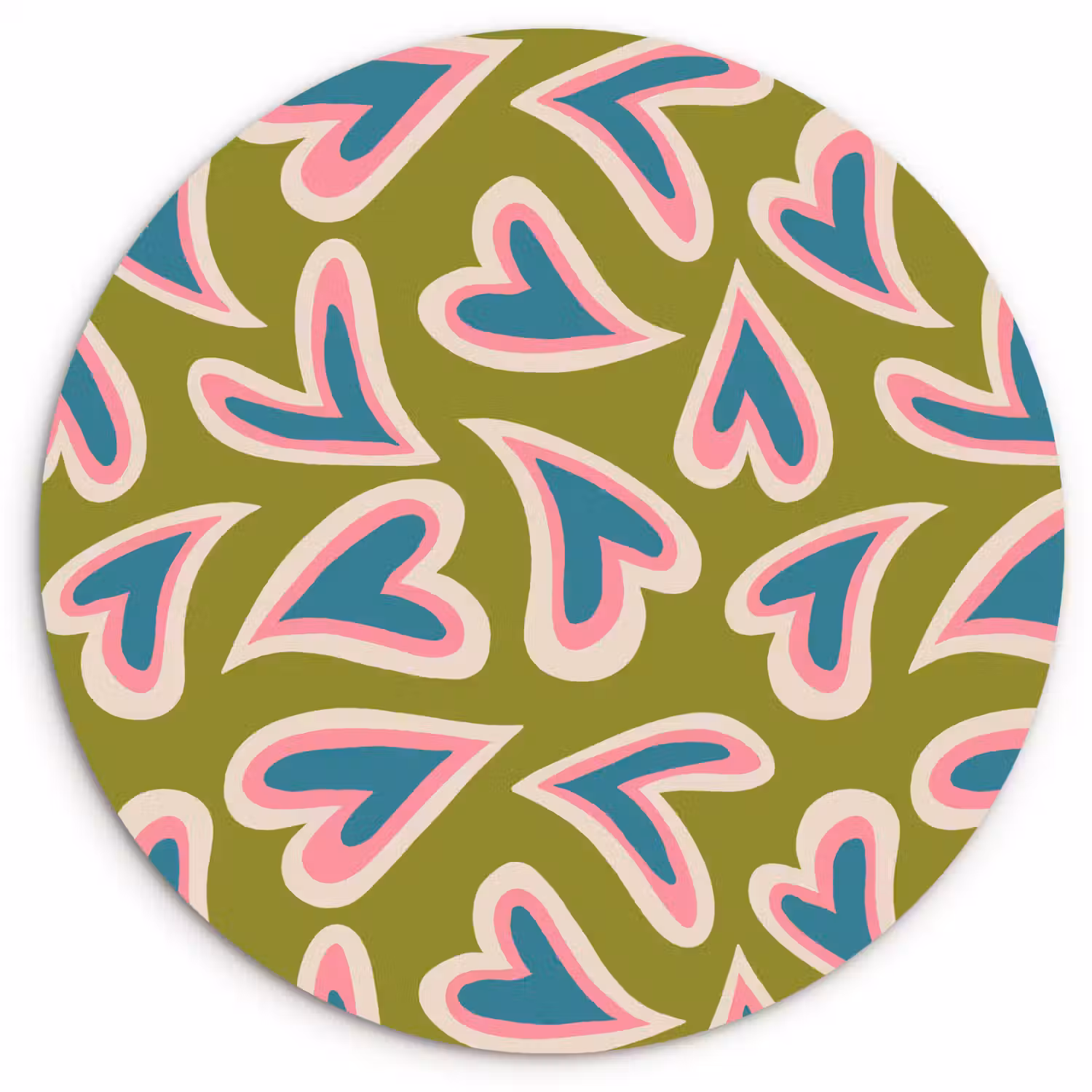 Groen - Retro - Hartjes - Patroon Wandcirkel plexiglas klein 852 -3d