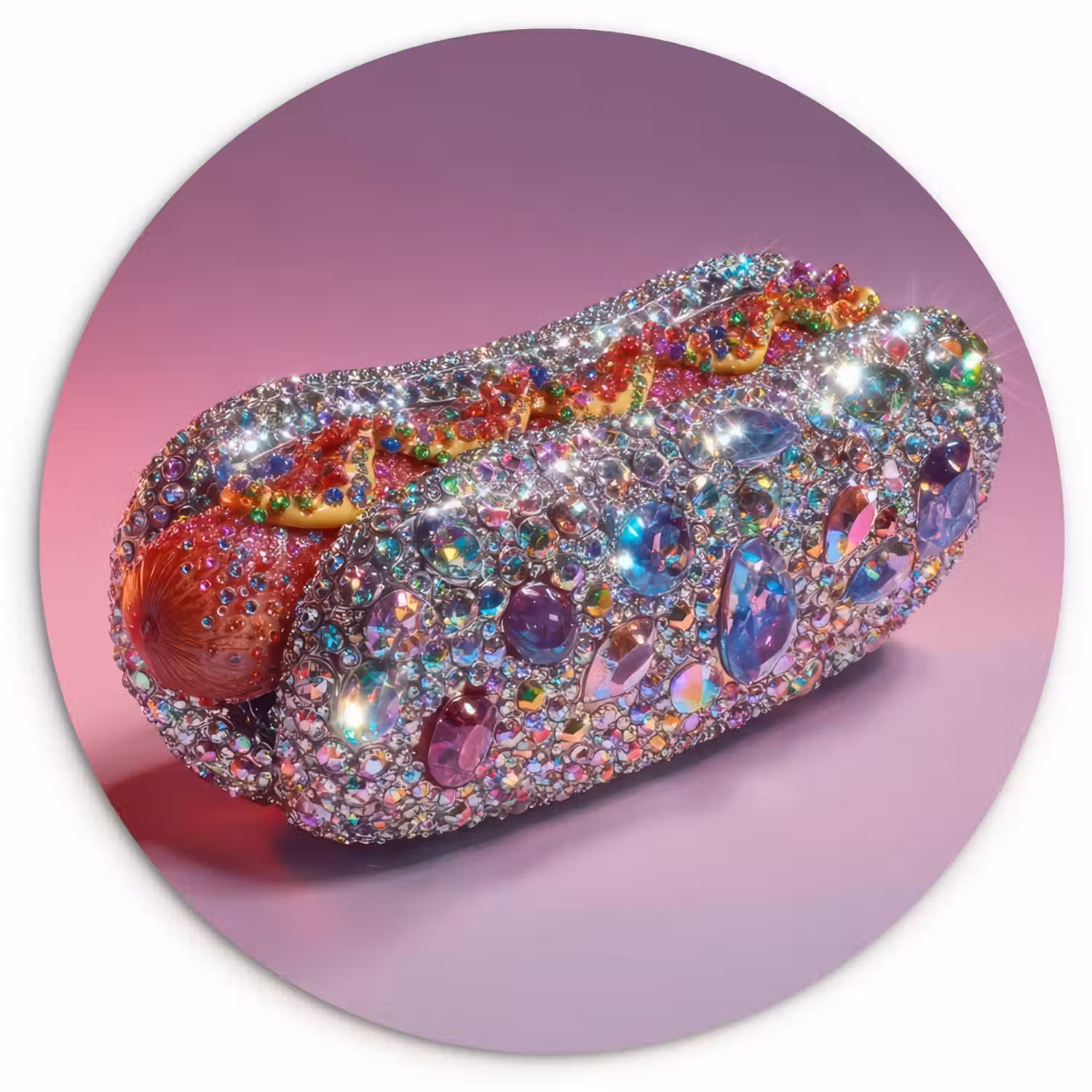 Hotdog - Steentjes - Glitters - Paars Wandcirkel plexiglas klein -3d