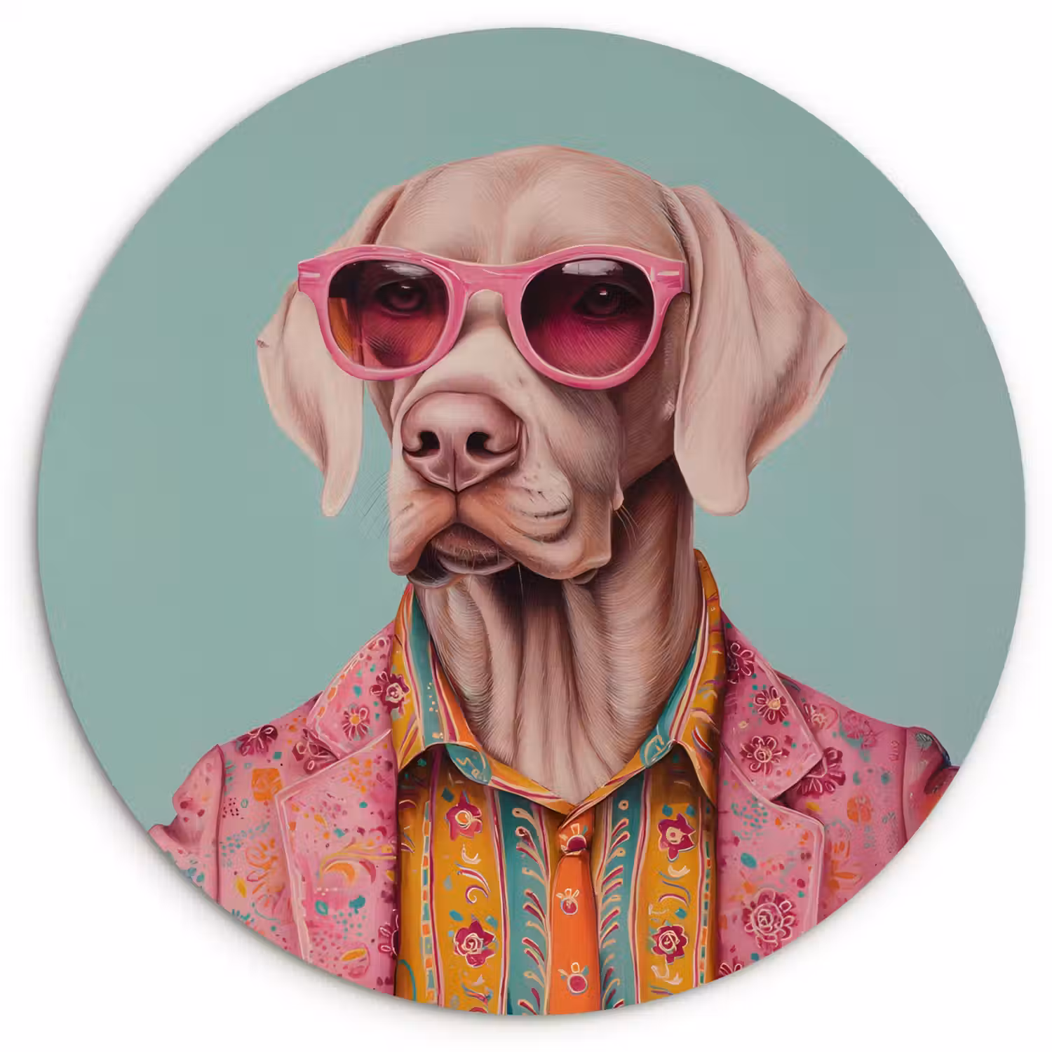 Hond - Overhemd - Bloemen - Bril Wandcirkel plexiglas klein -3d