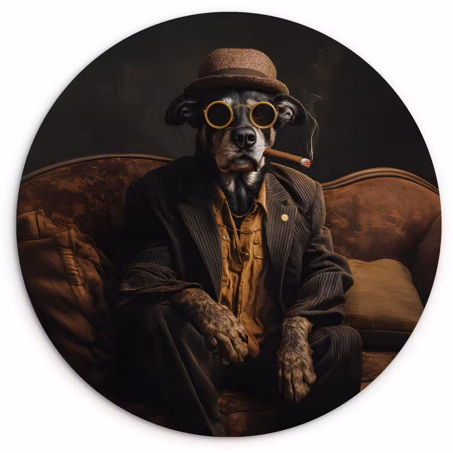 Hond - Sigaar - Hoed - Pak Wandcirkel plexiglas klein -3d