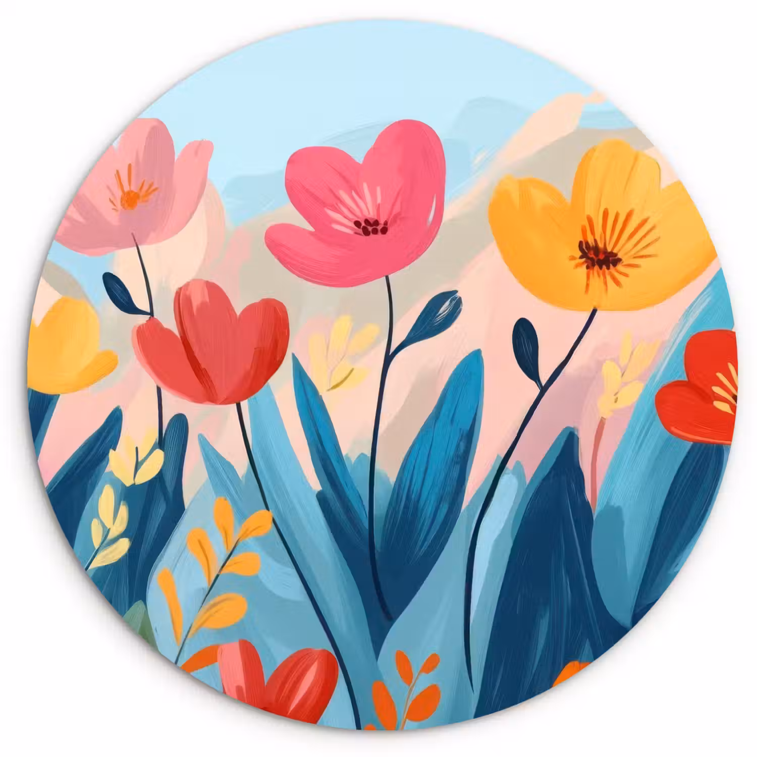 Illustratie - Bloemen - Kleurrijk Wandcirkel plexiglas klein -3d