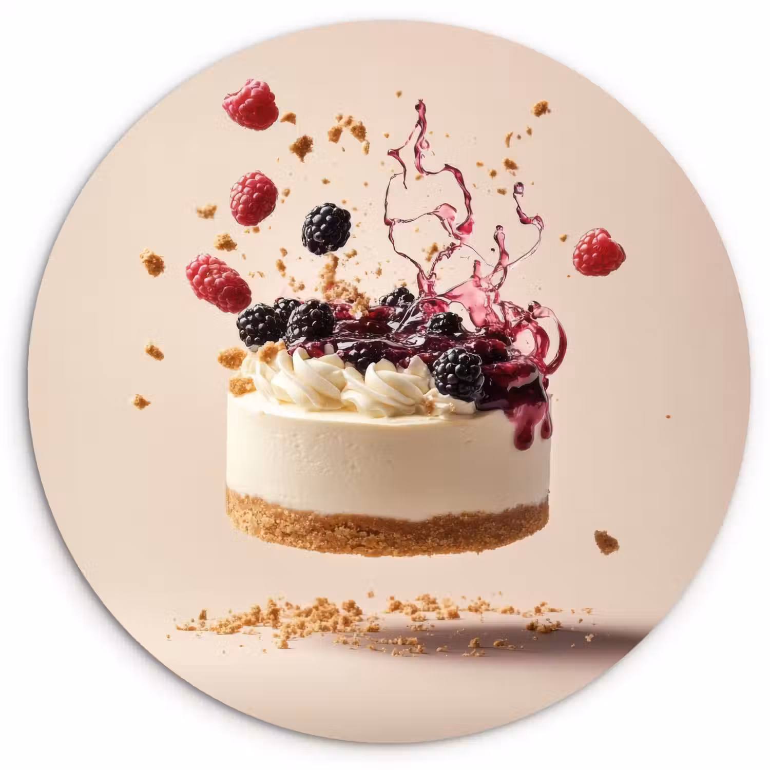 Cheesecake - Eten - Roze - Taart Wandcirkel plexiglas klein -3d