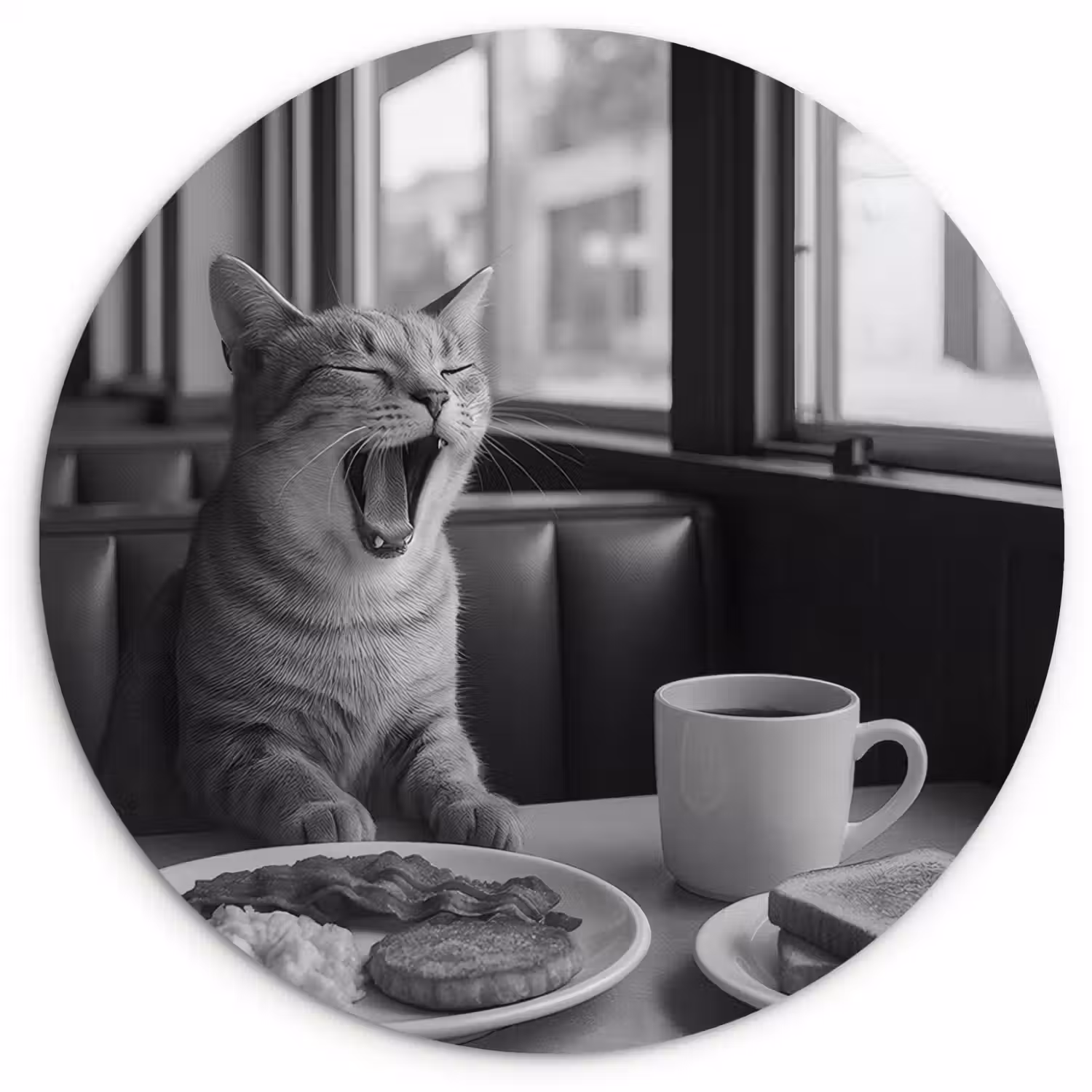 Kat - Koffie - Brood - Zwart Wandcirkel plexiglas klein -3d