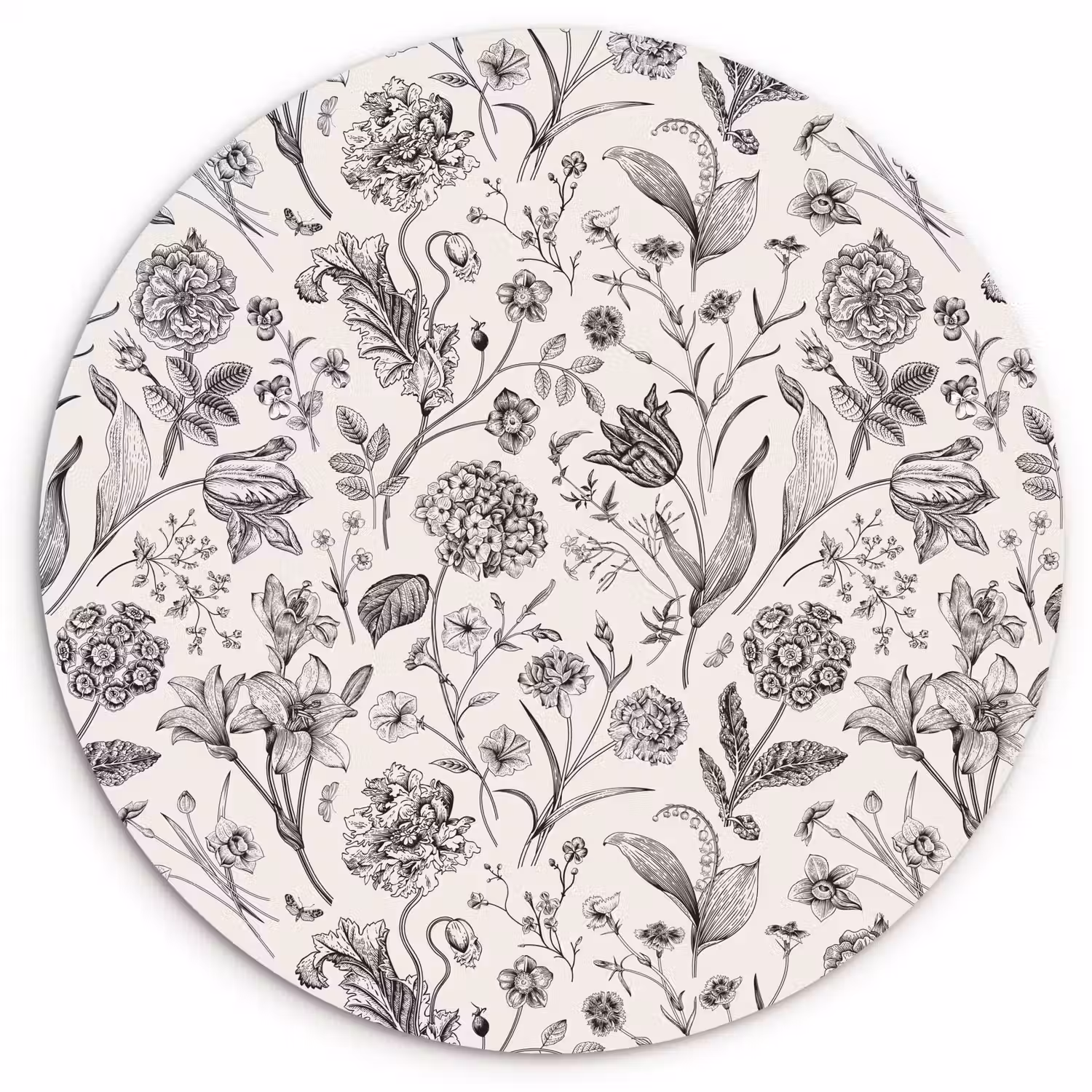 Classic - Black - White - Floral Wandcirkel plexiglas klein 852 -3d