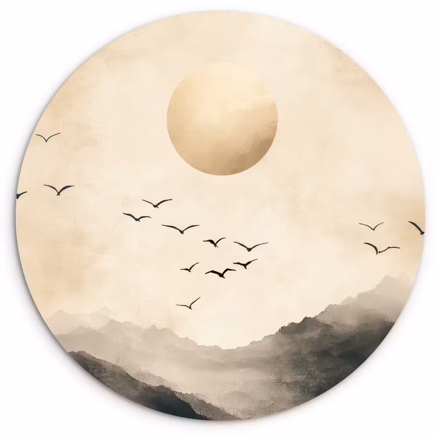 Landschap - Japandi - vogel Wandcirkel plexiglas klein -3d