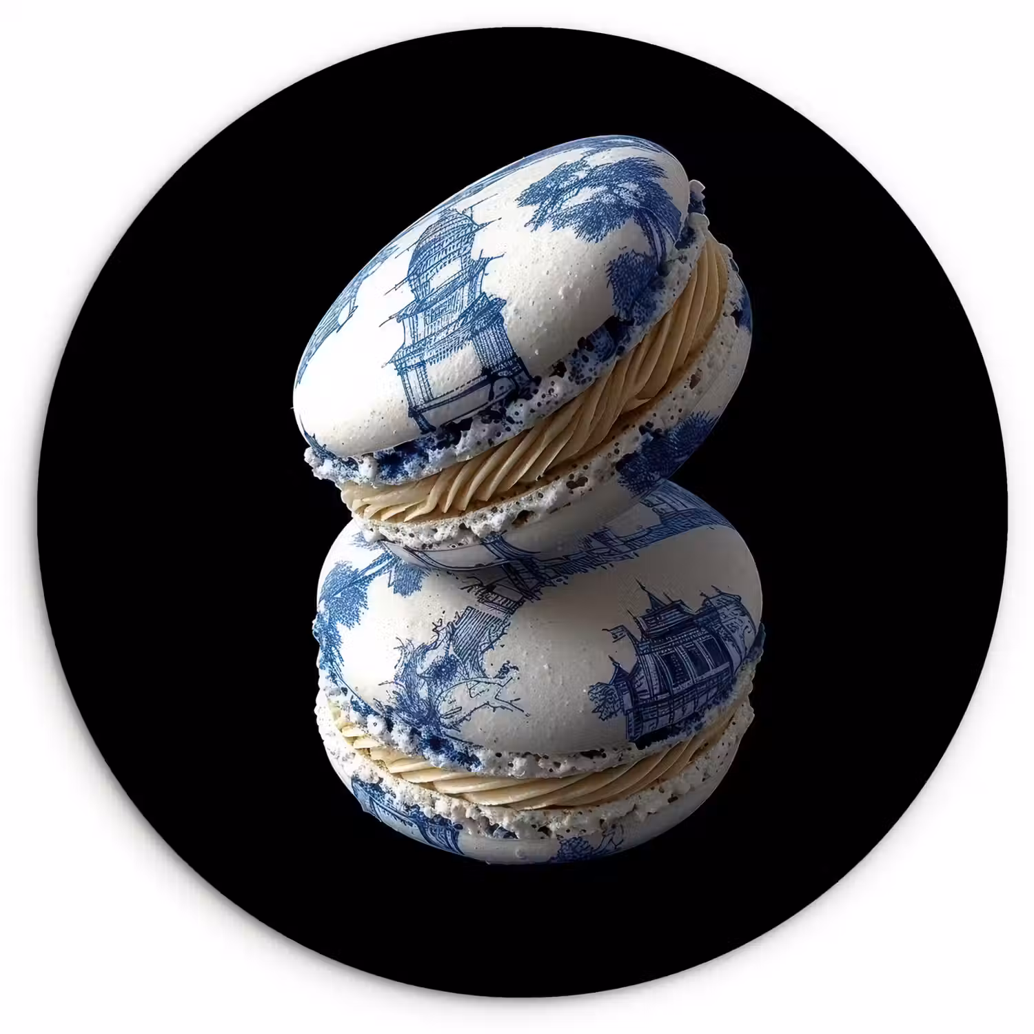 Eten - Macarons - Delfts blauw - Koekjes Wandcirkel plexiglas klein -3d