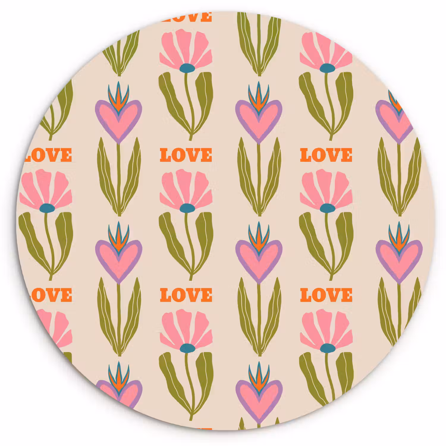 Love - Patroon - Bloemen - Hartjes Wandcirkel plexiglas klein 852 -3d