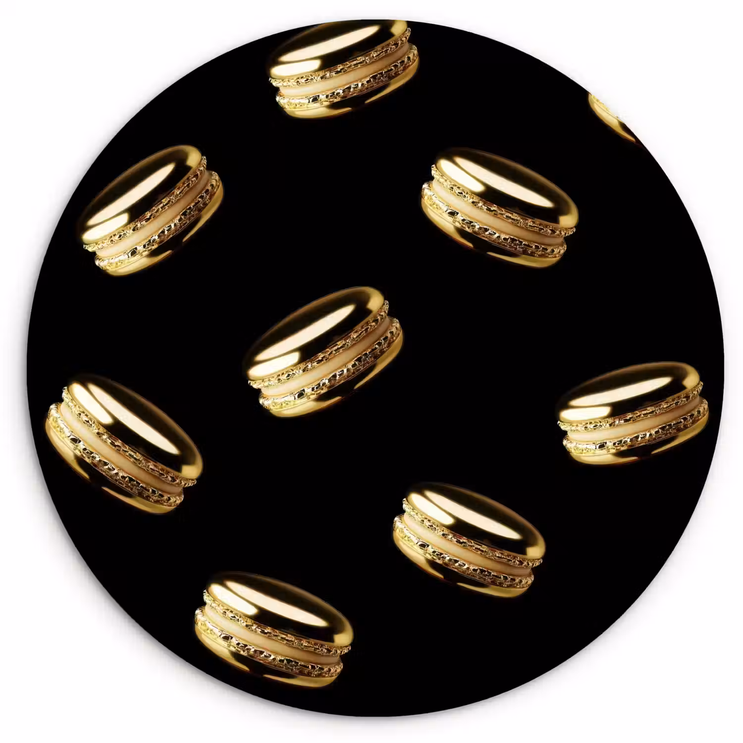 Macarons - Patroon - Goud - Zwart Wandcirkel plexiglas klein -3d