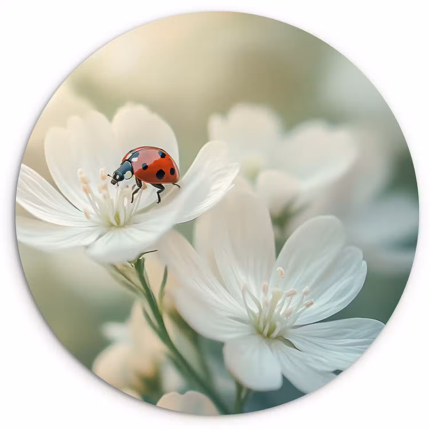 Lieveheersbeestje - Bloemen - Wit Wandcirkel plexiglas klein -3d