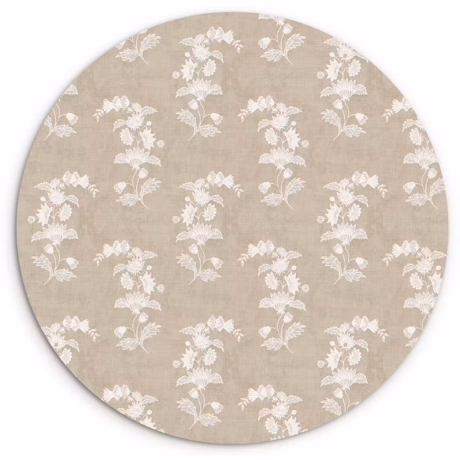 Chintzmotief - Beige - Linnen Wandcirkel plexiglas klein 852 -3d