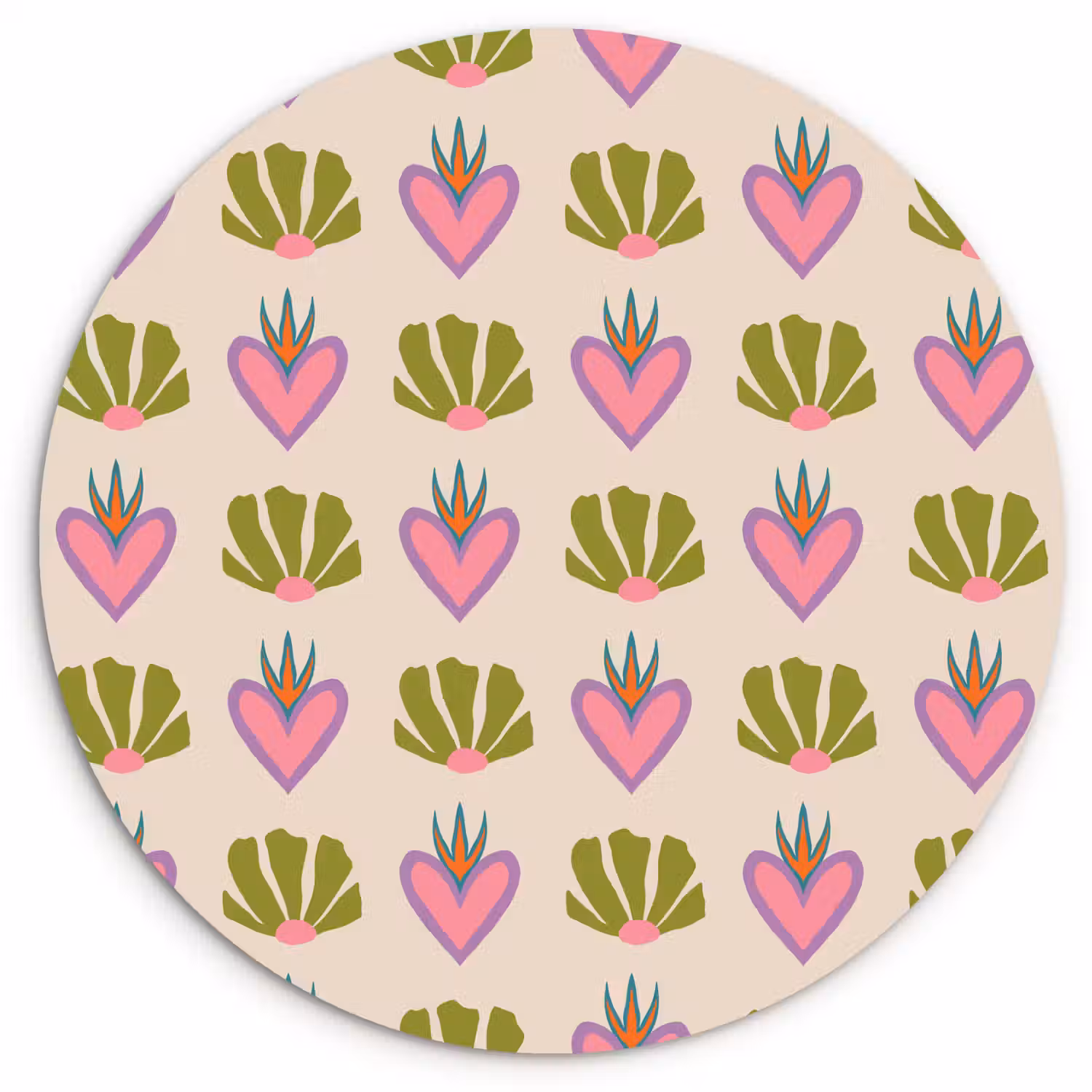 Patroon - Beige - Hartjes - Bloemen Wandcirkel plexiglas klein 852 -3d