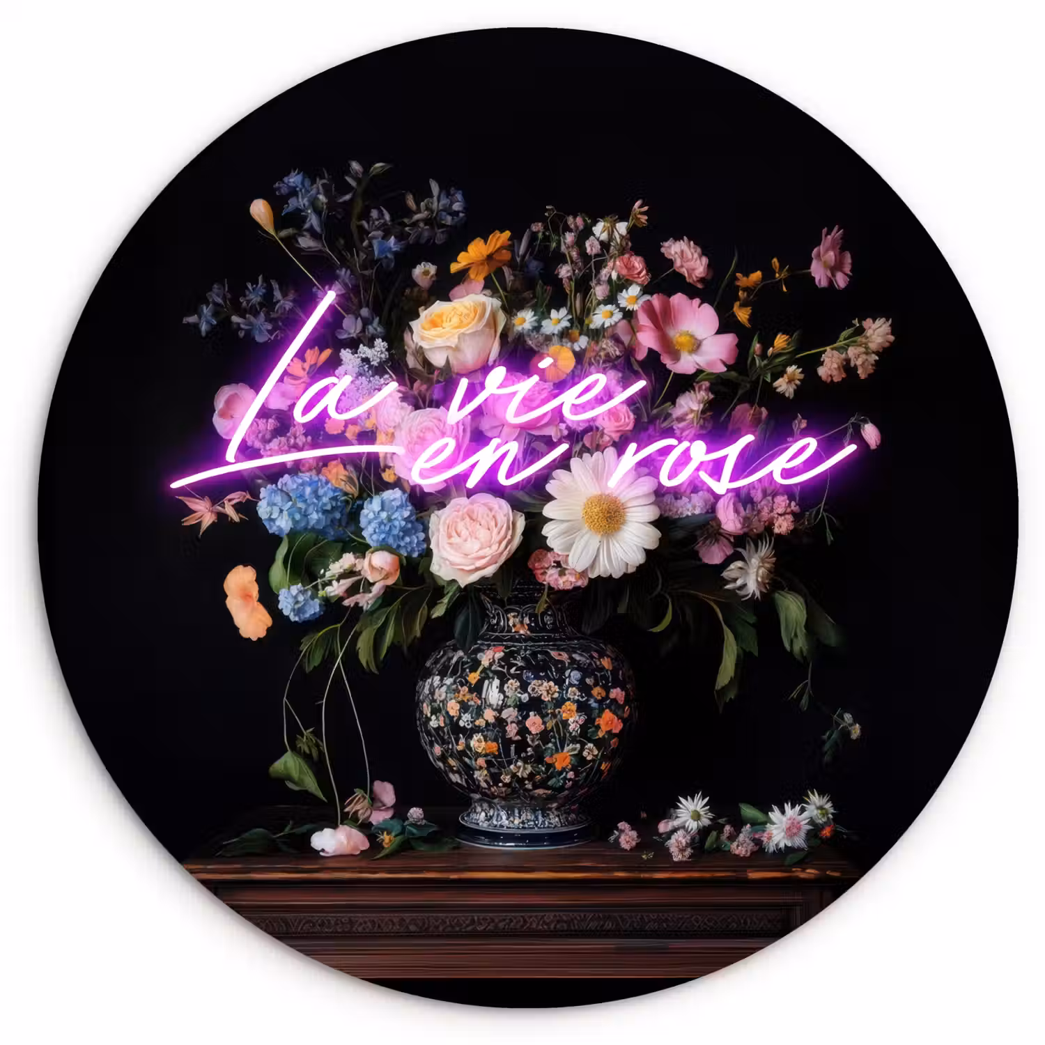 Neon - Vaas - Bloemen Wandcirkel plexiglas klein -3d
